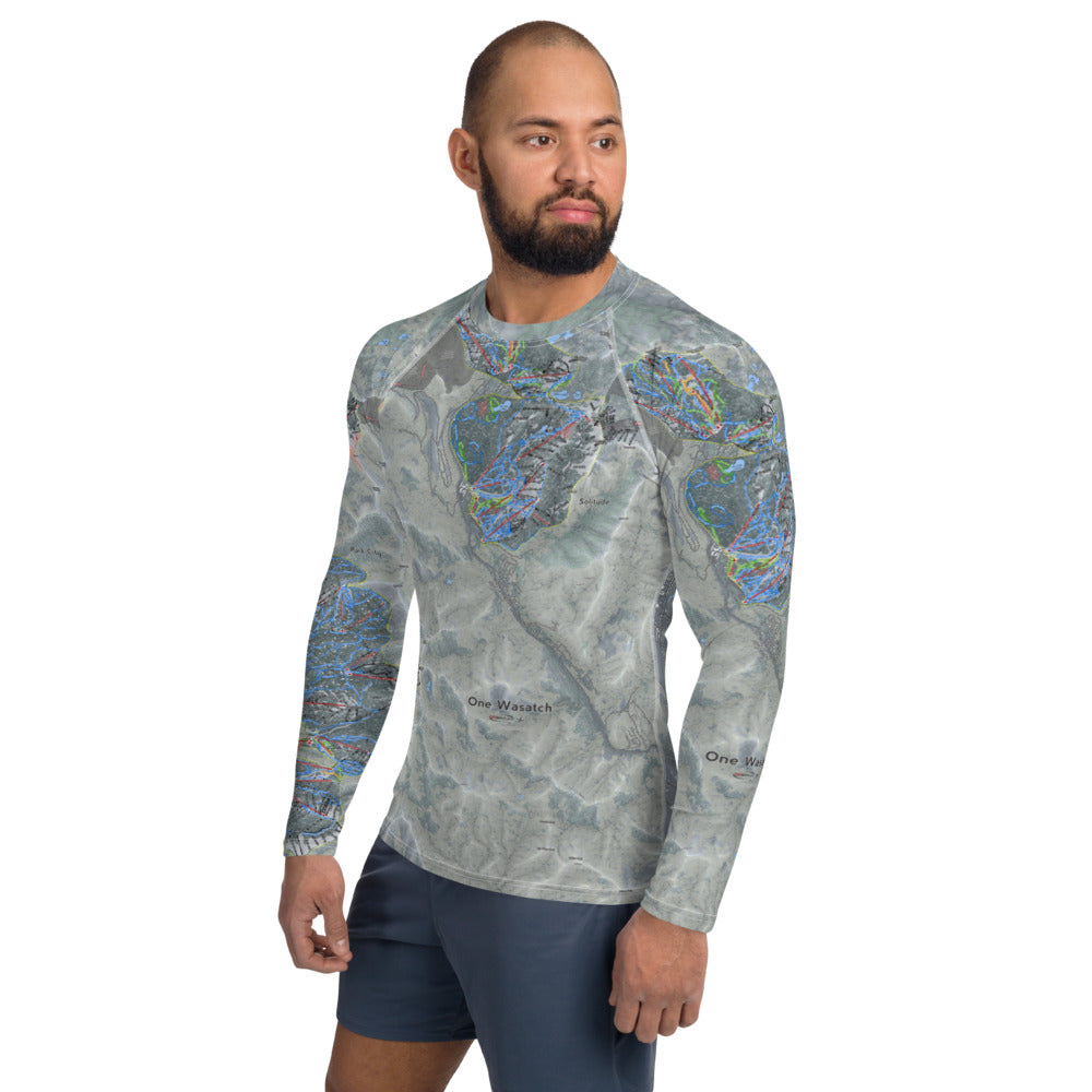 One Wasatch, Utah Ski Trail Map Men's Base Layer Top - Powderaddicts