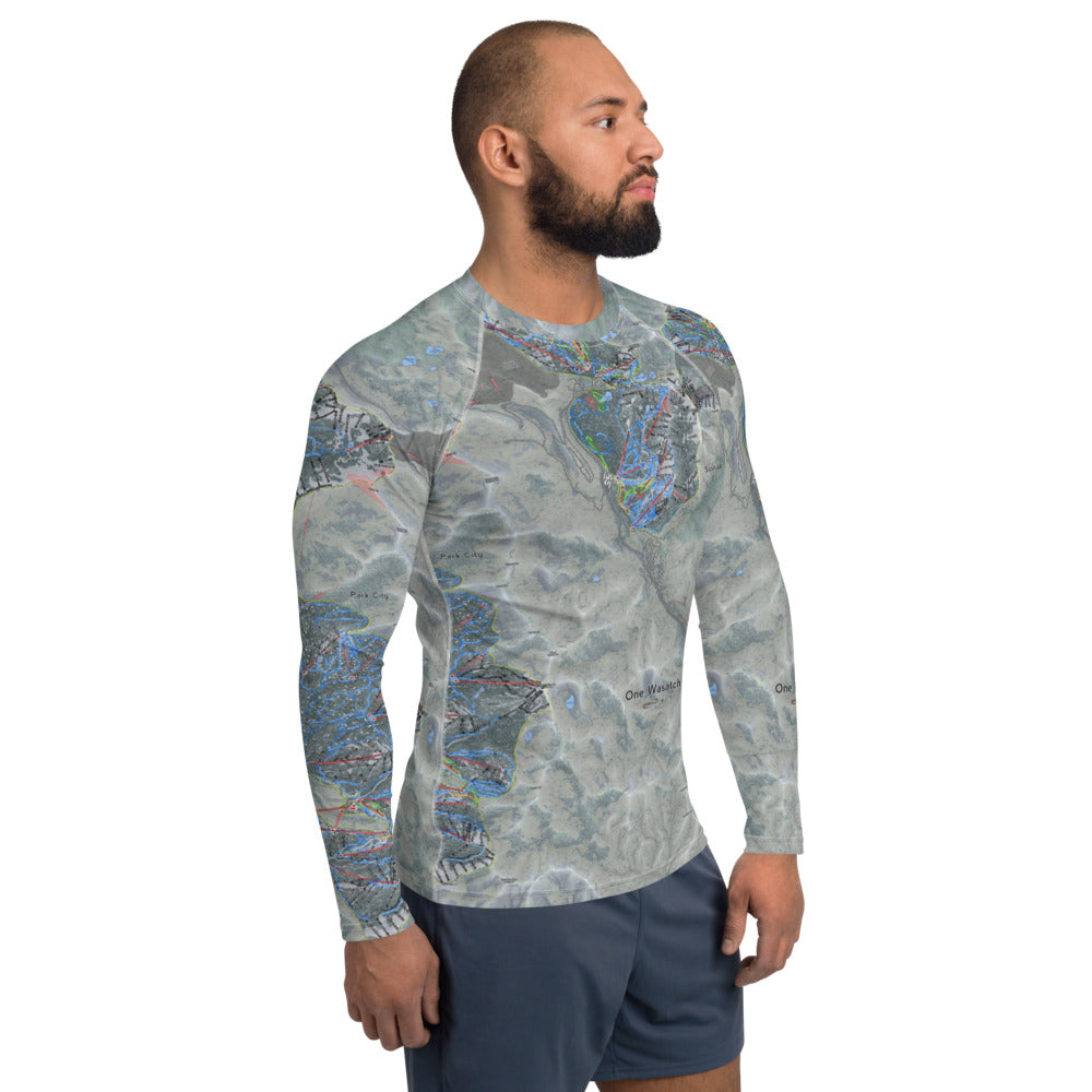 One Wasatch, Utah Ski Trail Map Men's Base Layer Top - Powderaddicts