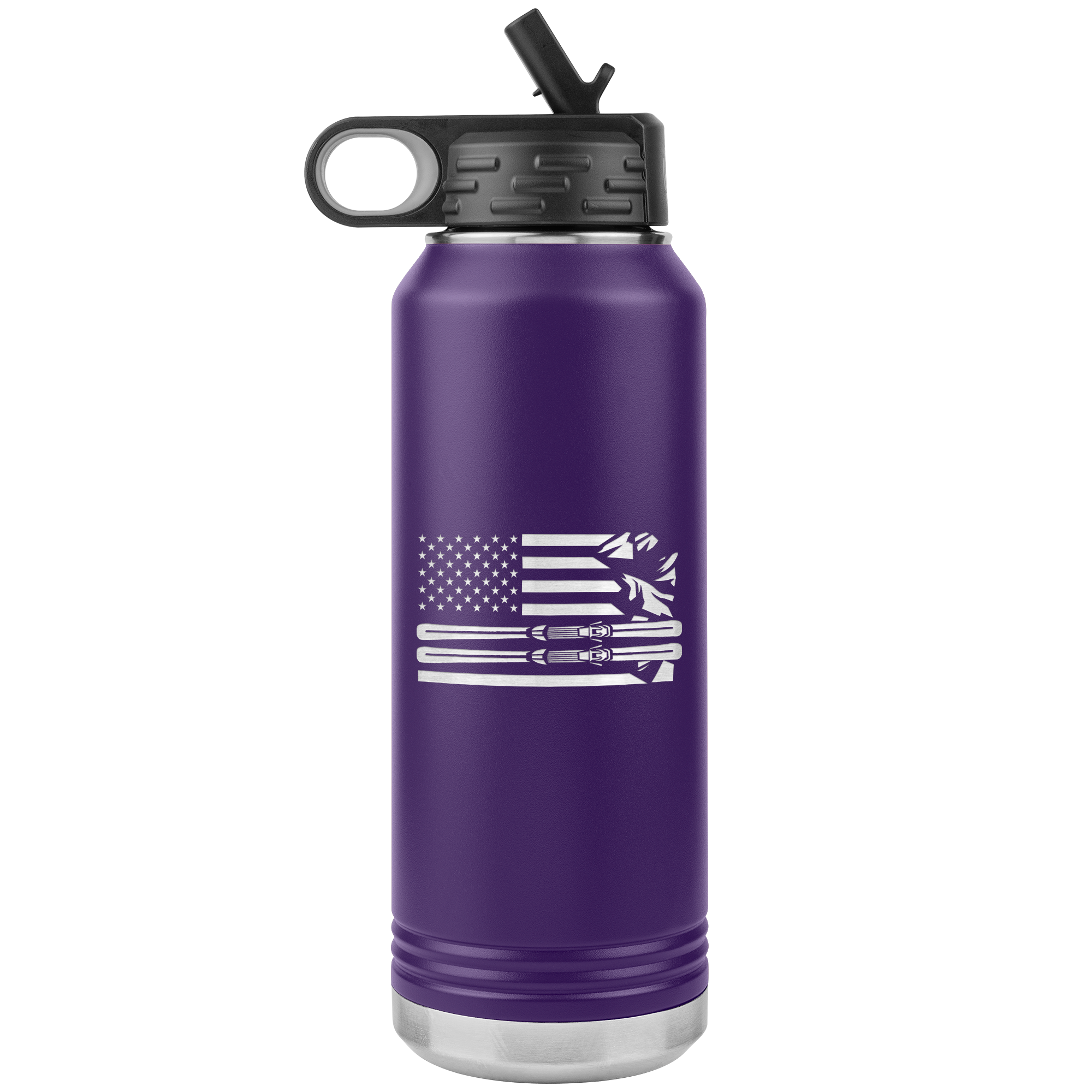 USA Ski Flag 32oz Water Bottle Tumbler - Powderaddicts