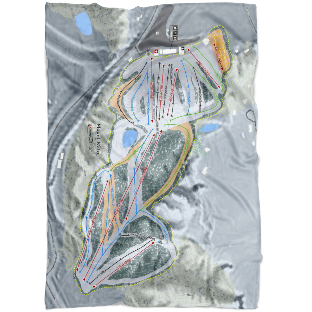 Mount Kato, Minnesota Ski Trail Map Fleece Blanket - Powderaddicts