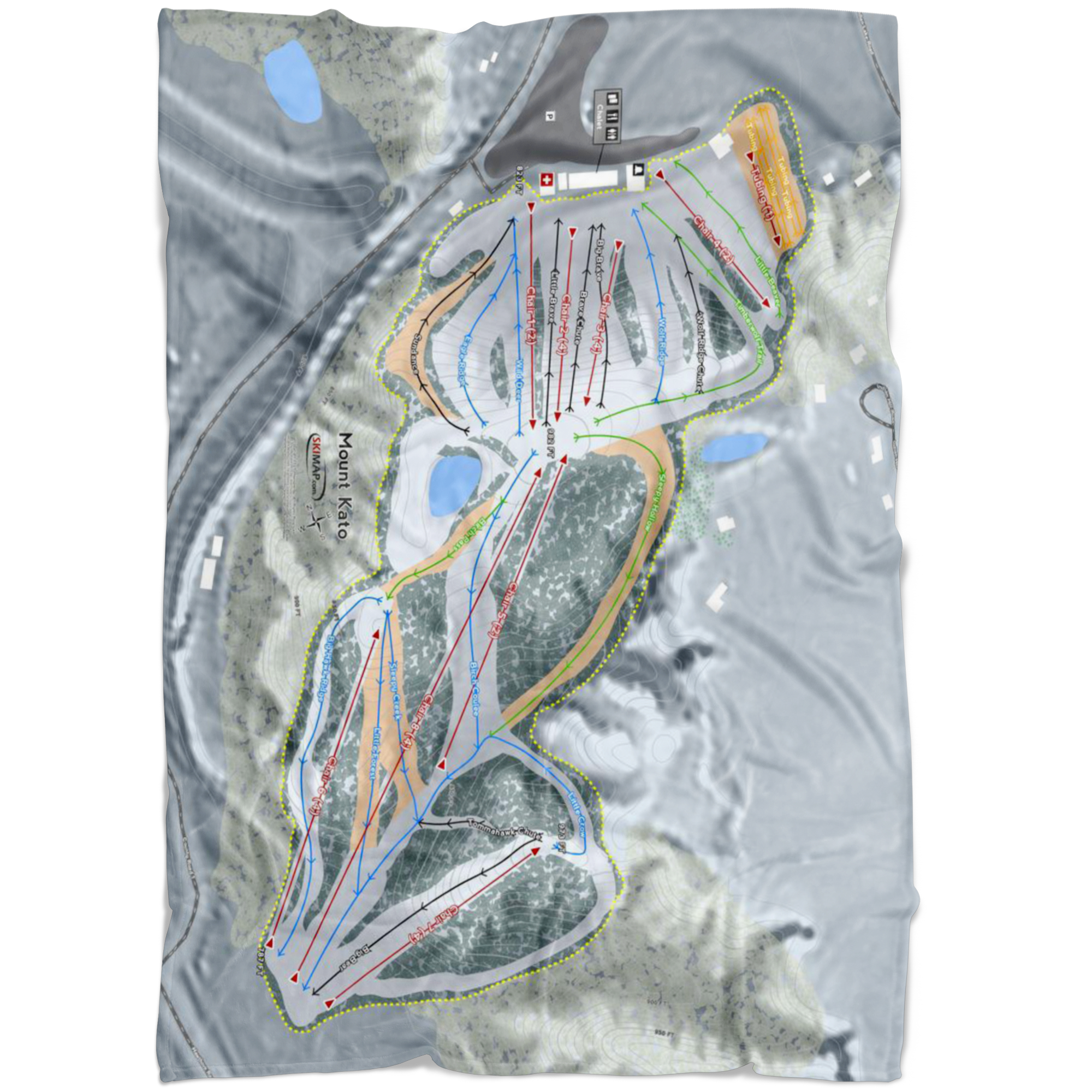 Mount Kato, Minnesota Ski Trail Map Fleece Blanket - Powderaddicts