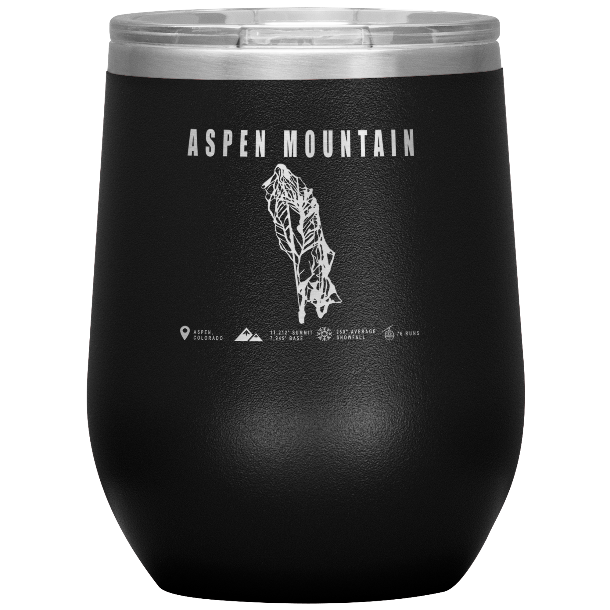 Aspen Mountain Colorado Ski Trail Map Wine 12oz Tumbler - Powderaddicts