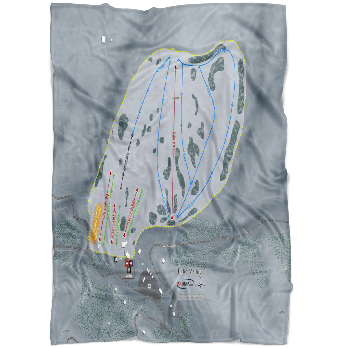 Echo Valley, Washington Ski Trail Map Fleece Blanket - Powderaddicts