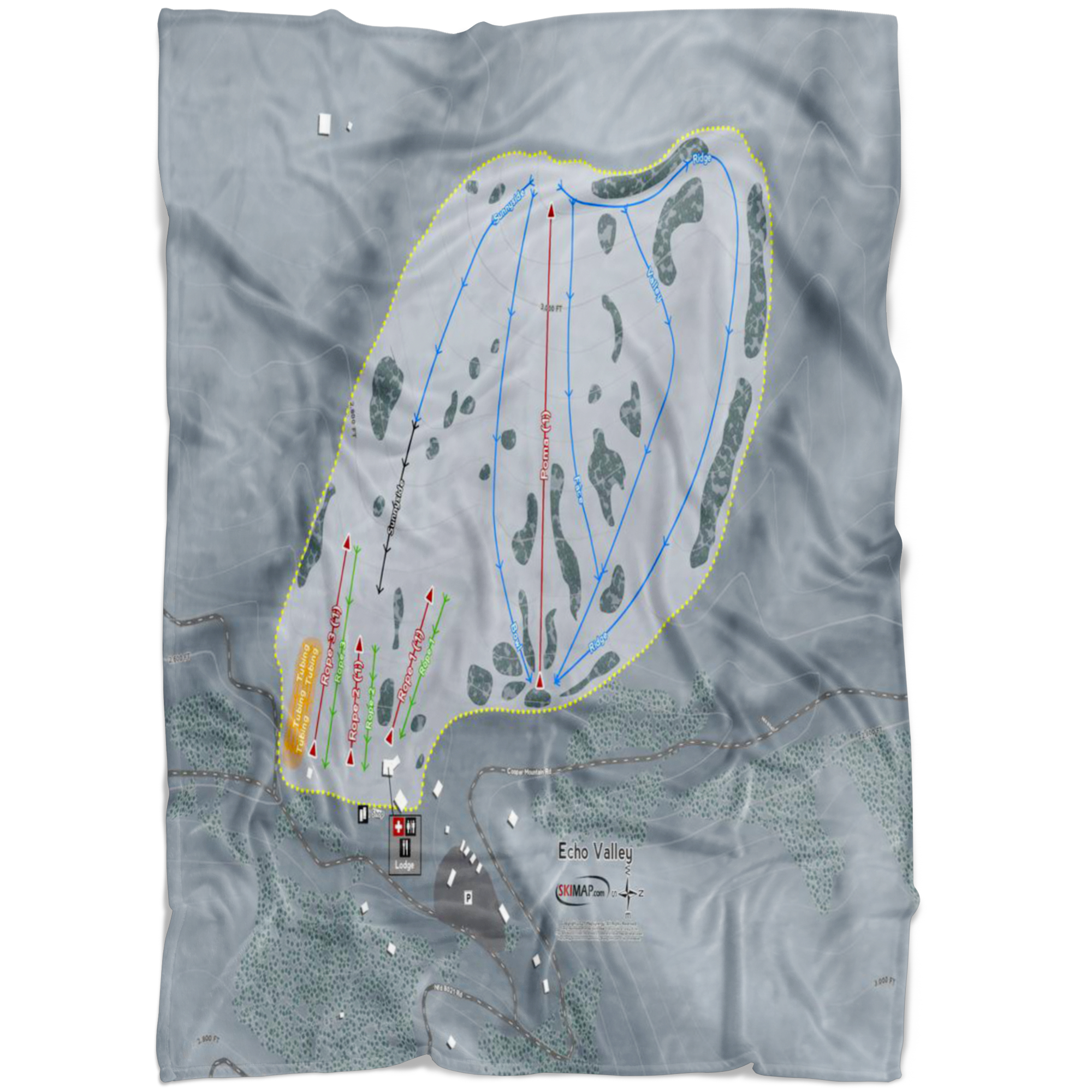 Echo Valley, Washington Ski Trail Map Fleece Blanket - Powderaddicts