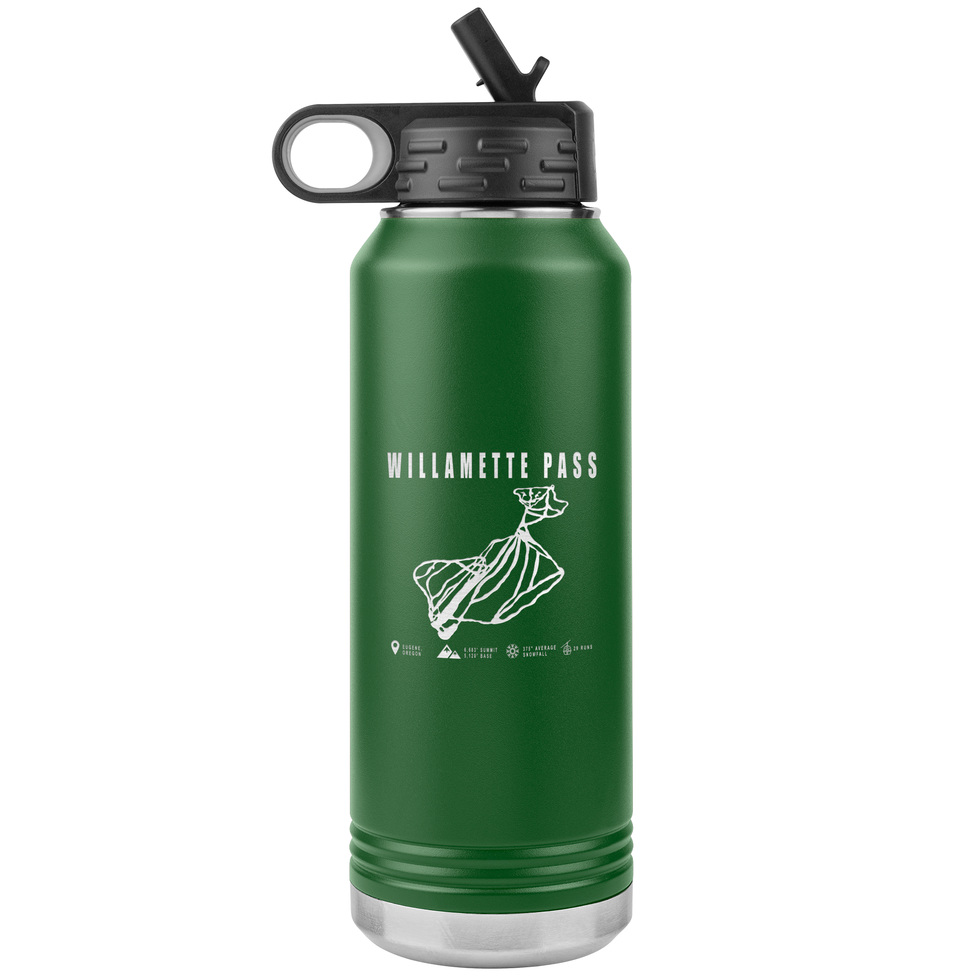 Willamette Pass, Oregon Ski Trail Map 32oz Water Bottle Tumbler - Powderaddicts