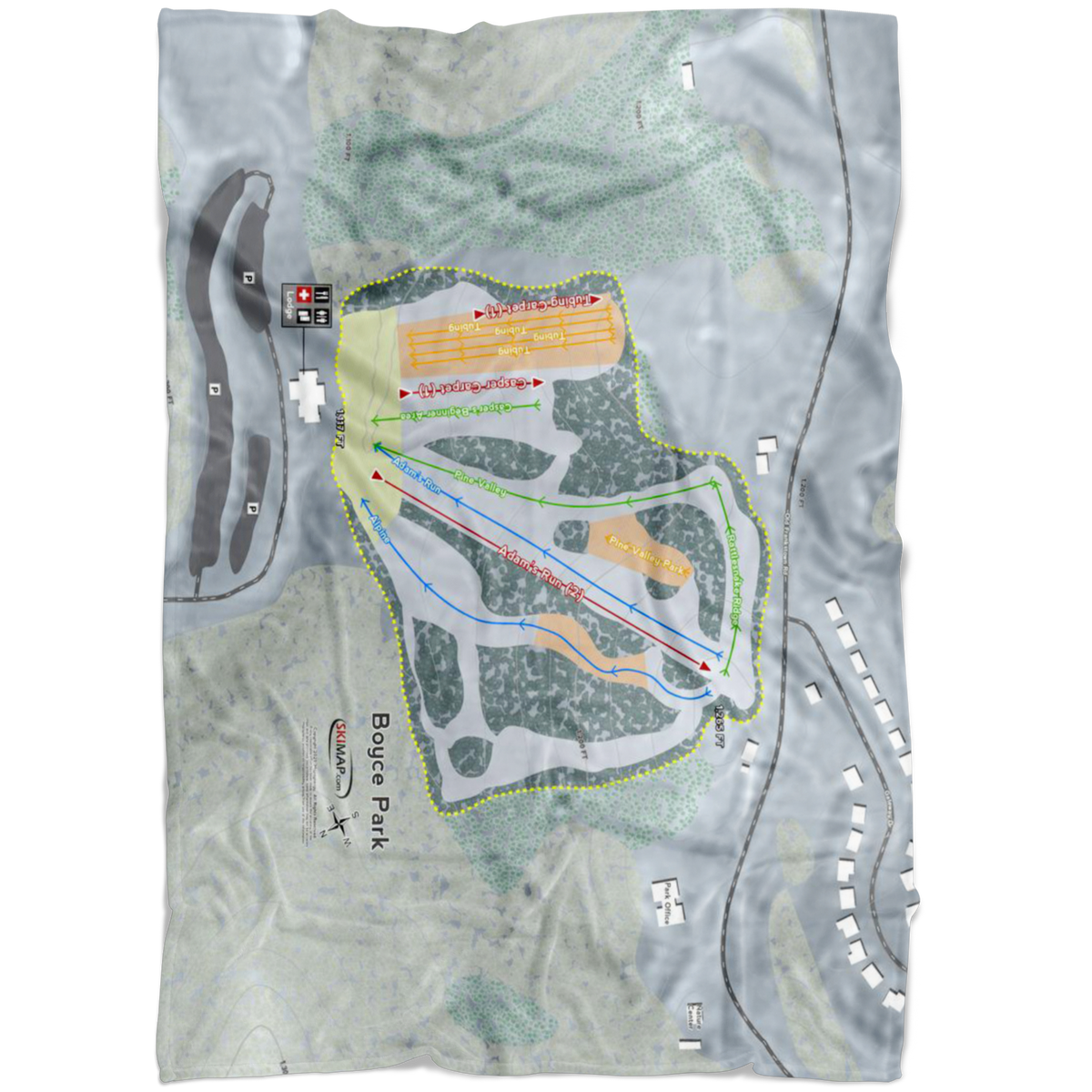 Boyce Park, Pennsylvania Ski Trail Map Fleece Blanket - Powderaddicts