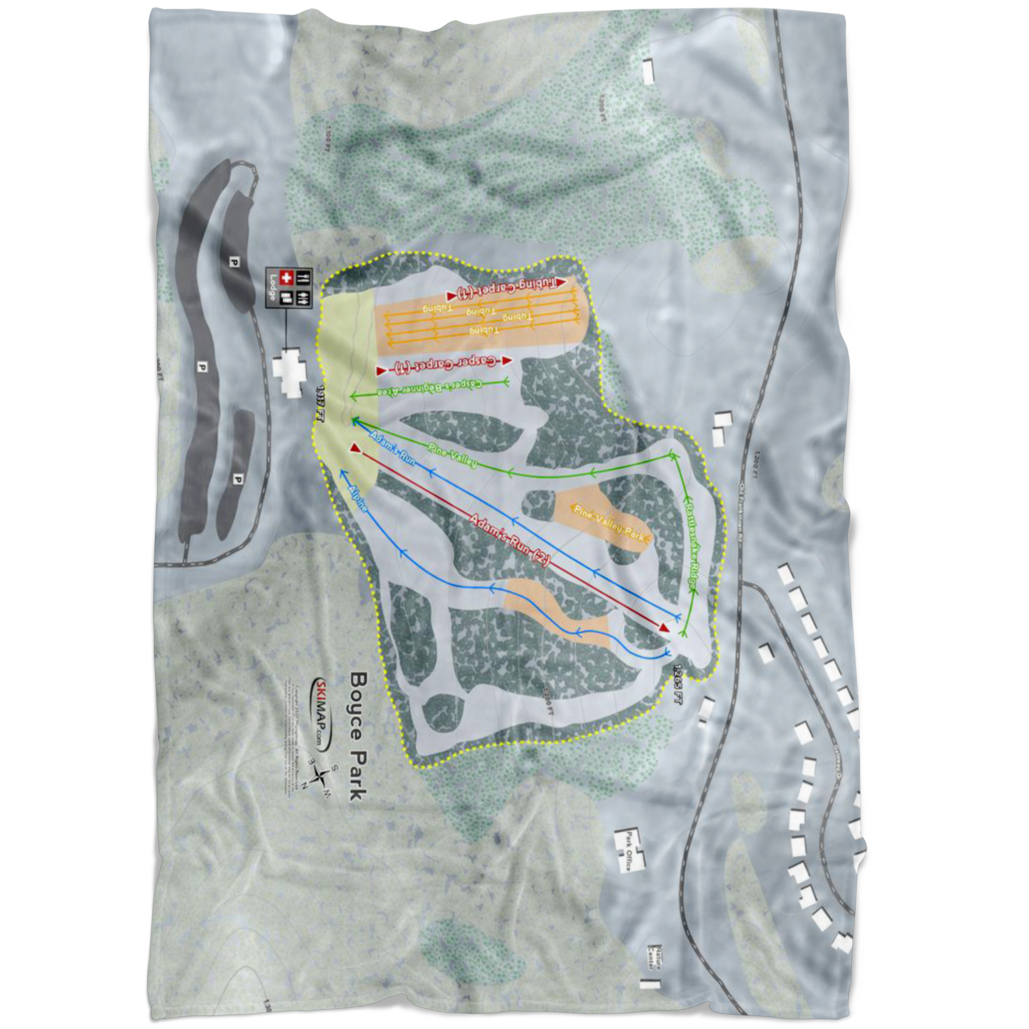 Boyce Park, Pennsylvania Ski Trail Map Fleece Blanket - Powderaddicts