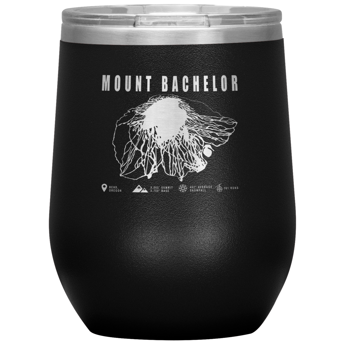 Mount Bachelor, Oregon Ski Trail Map Wine 12oz Tumbler - Powderaddicts