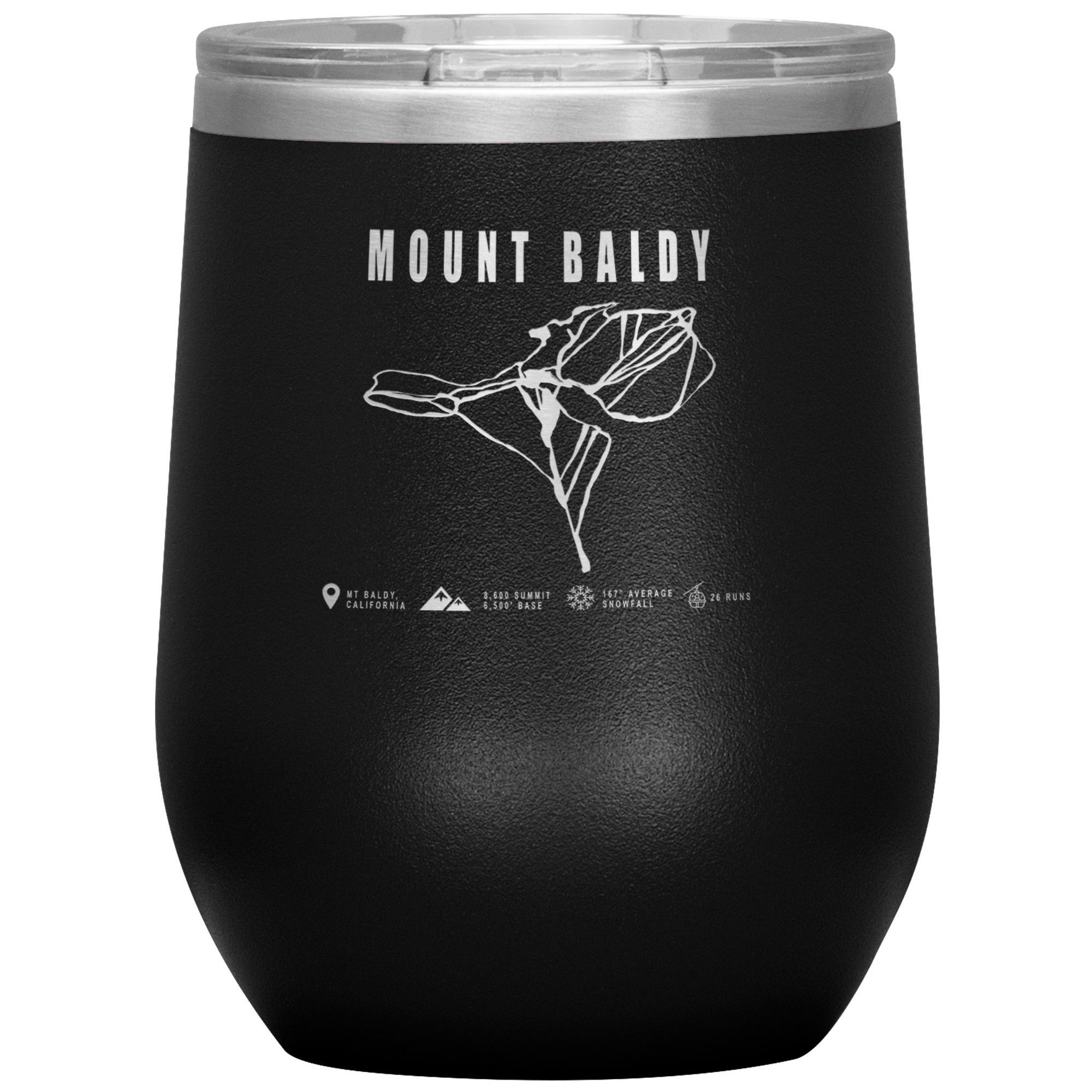 Mount Baldy, California Ski Trail Map Wine 12oz Tumbler - Powderaddicts