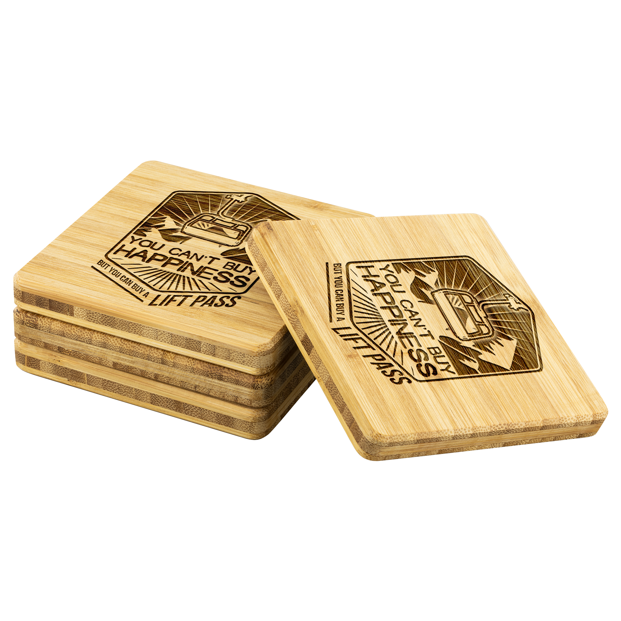 You Can't Buy Happiness But You Can Buy A Lift Pass Bamboo Coaster - Powderaddicts