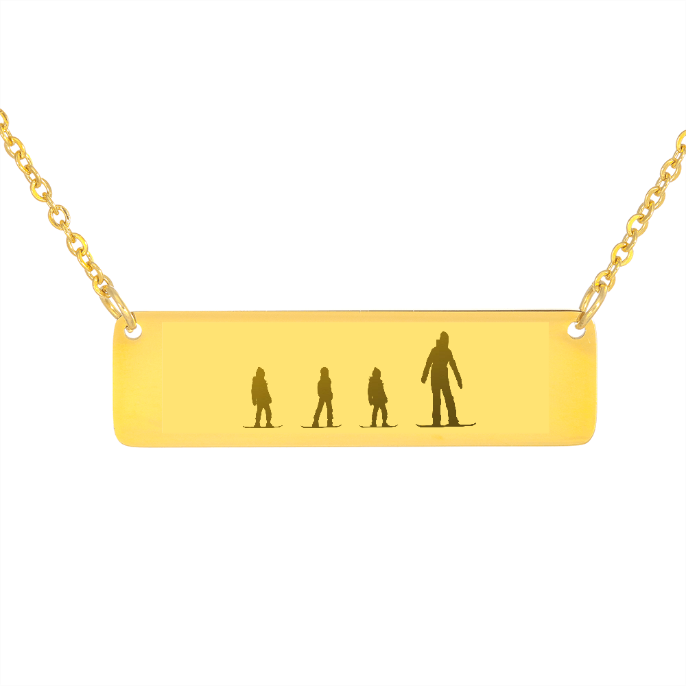 Riding Snowboarding Family - 1 Mom, 3 Kids | Personalized Bar Pendant Necklace - Powderaddicts