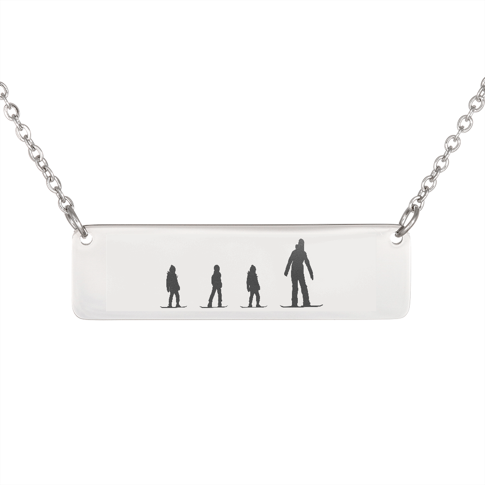 Riding Snowboarding Family - 1 Mom, 3 Kids | Personalized Bar Pendant Necklace - Powderaddicts