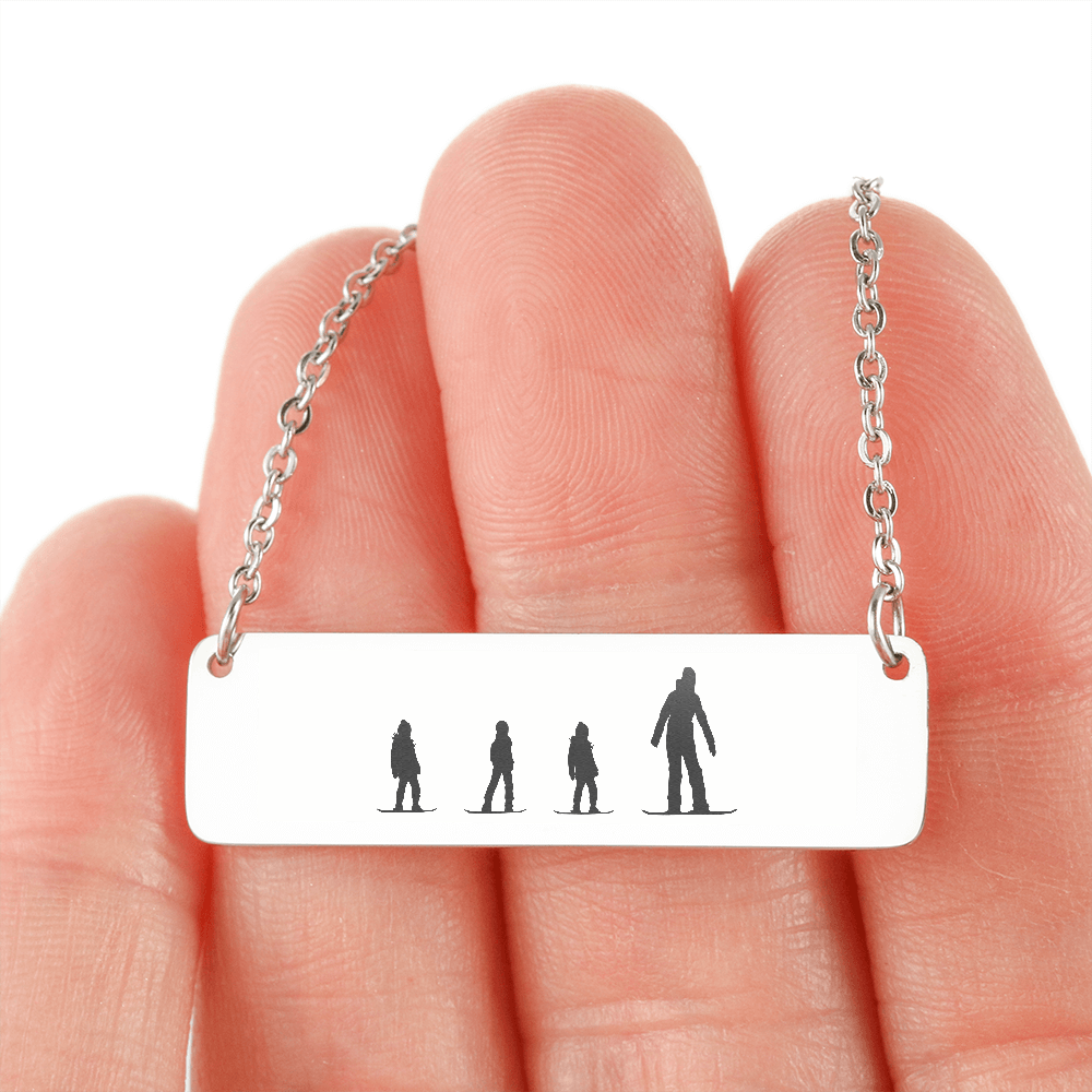 Riding Snowboarding Family - 1 Mom, 3 Kids | Personalized Bar Pendant Necklace - Powderaddicts