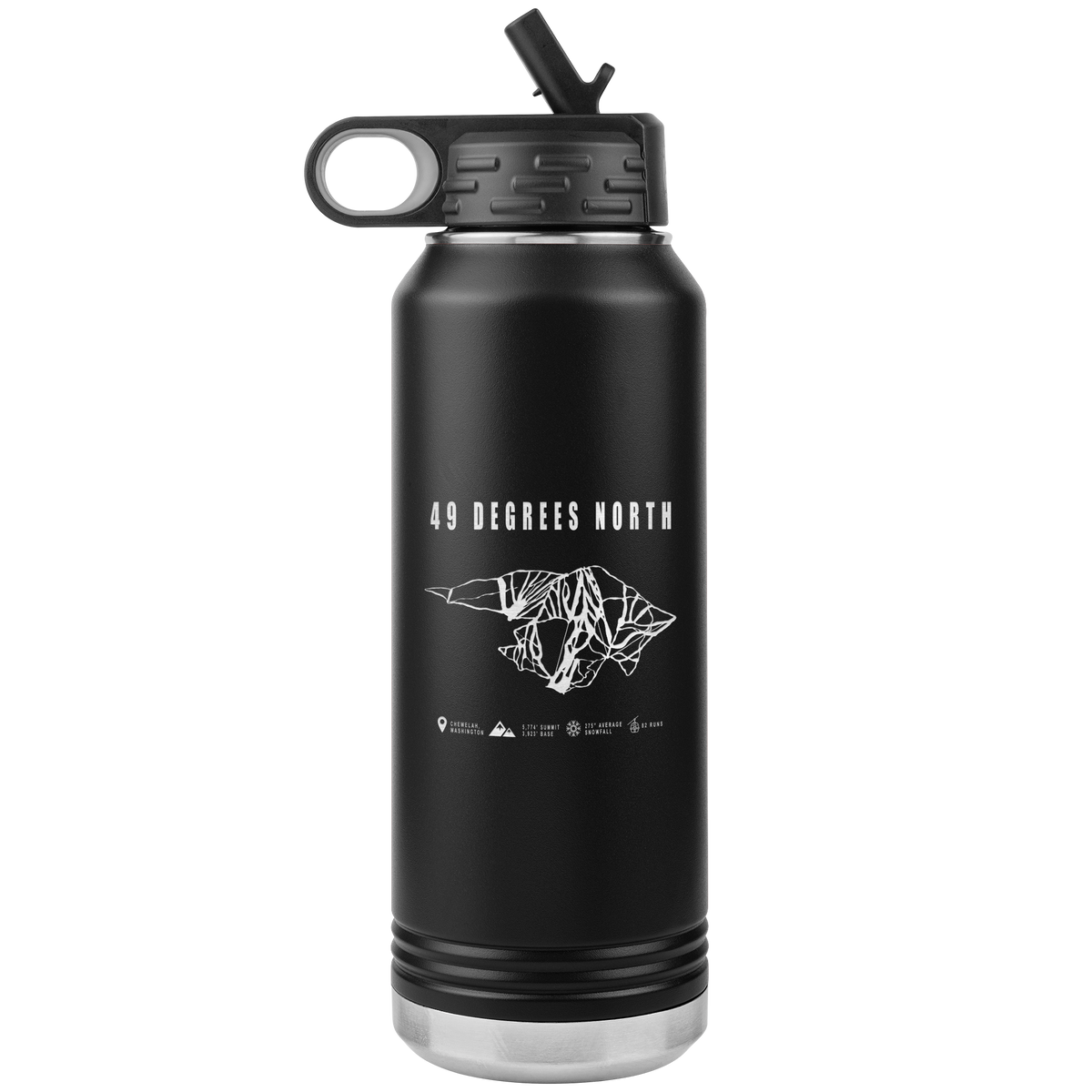 49 Degrees North, Washington Ski Trail Map 32oz Water Bottle Tumbler - Powderaddicts