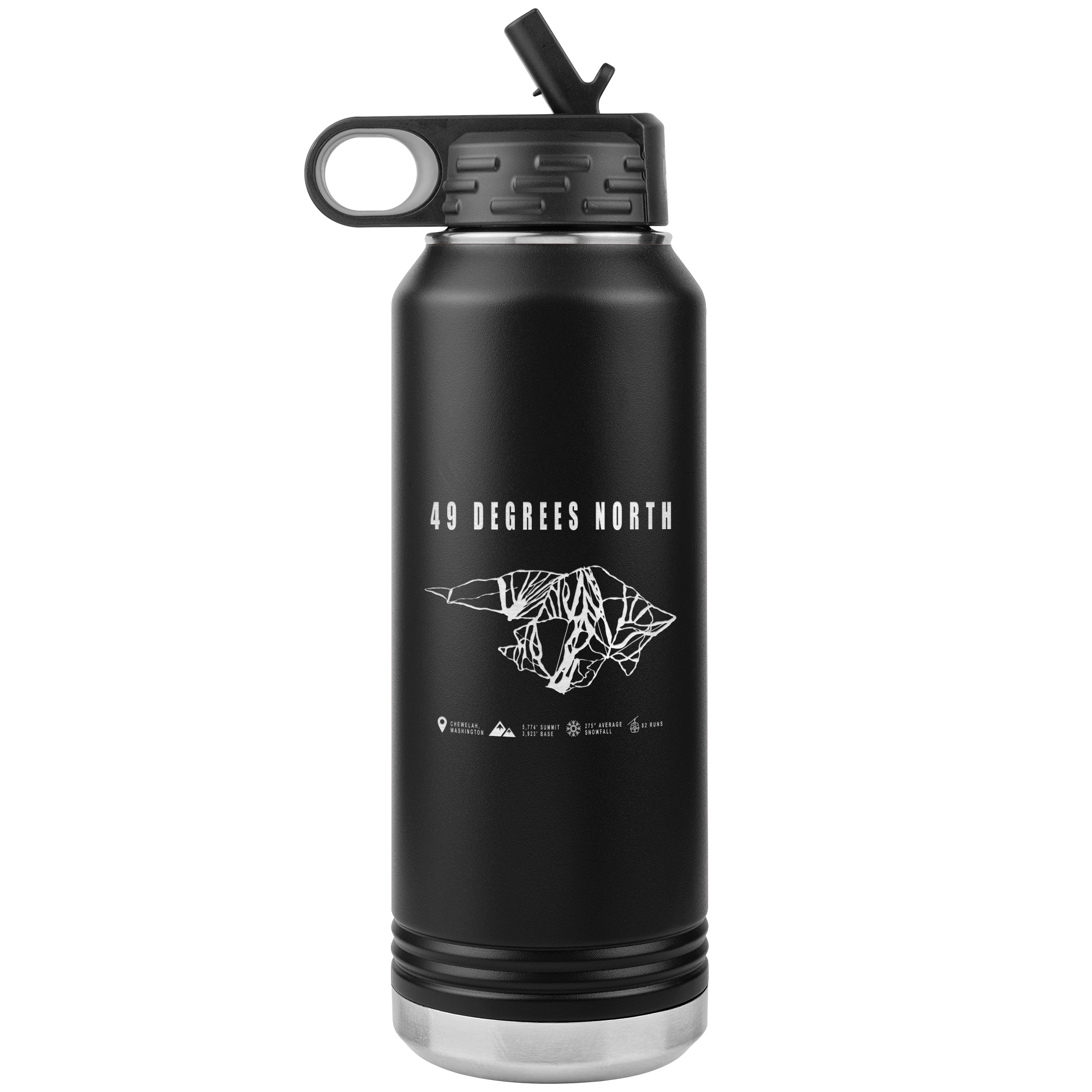 49 Degrees North, Washington Ski Trail Map 32oz Water Bottle Tumbler - Powderaddicts