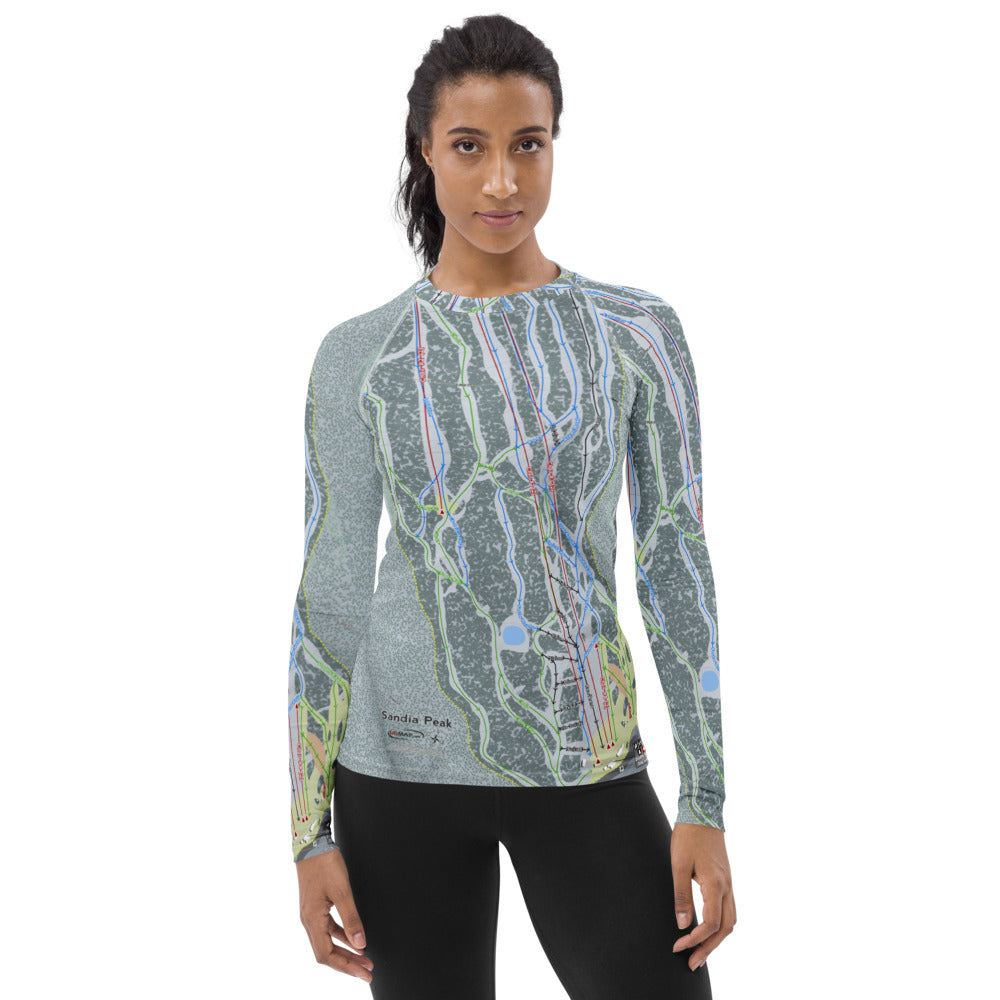 Sandia Peak, New Mexico Ski Trail Map Women&#39;s Base Layer Top - Powderaddicts