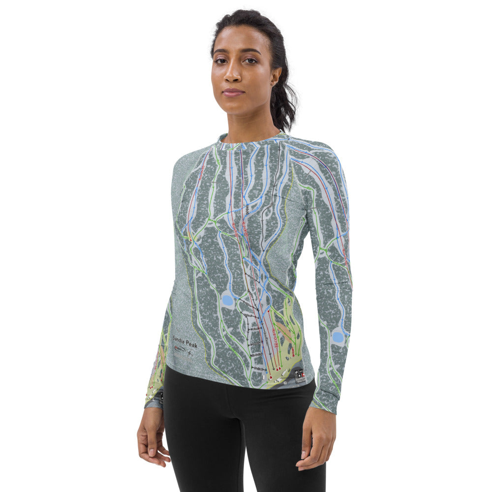 Sandia Peak, New Mexico Ski Trail Map Women's Base Layer Top - Powderaddicts