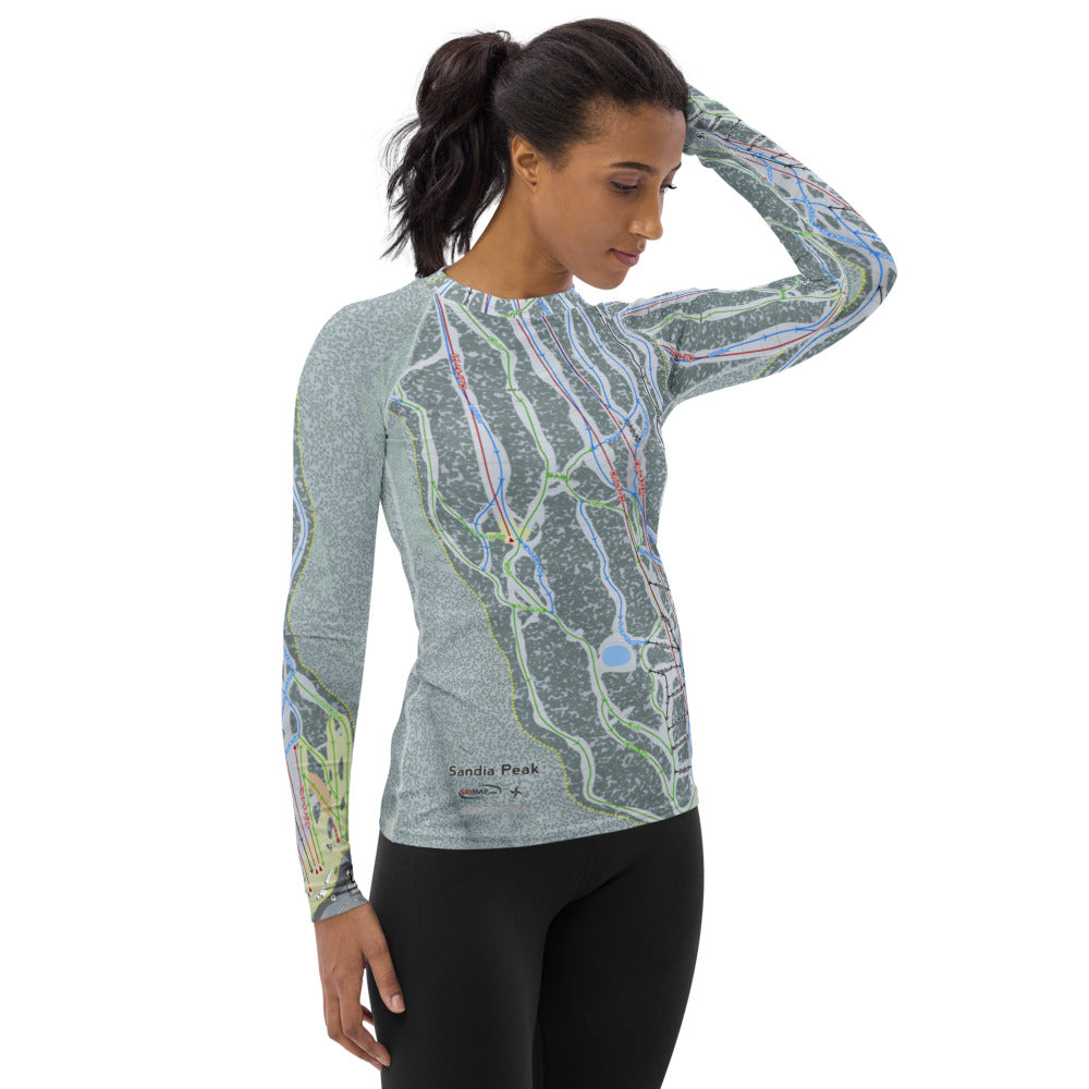 Sandia Peak, New Mexico Ski Trail Map Women's Base Layer Top - Powderaddicts