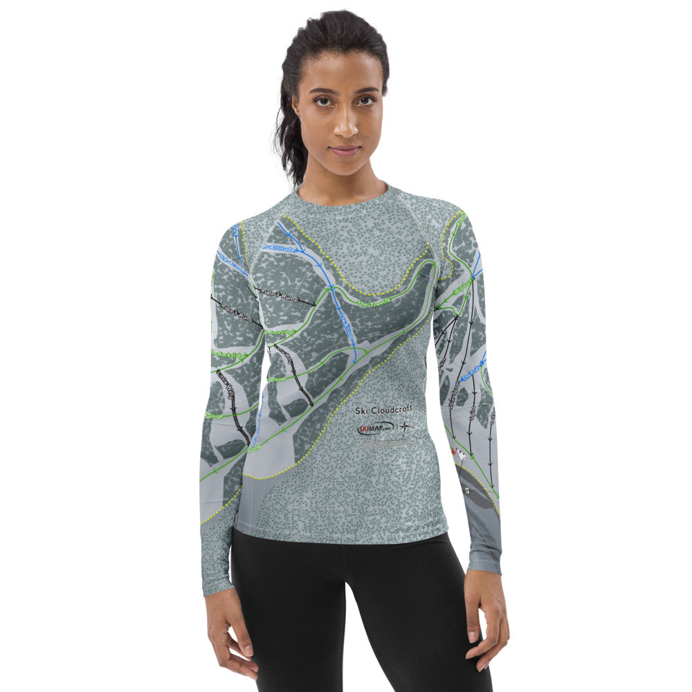 Ski Cloudcroft, New Mexico Ski Trail Map Women's Base Layer Top - Powderaddicts