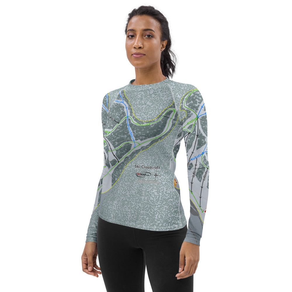 Ski Cloudcroft, New Mexico Ski Trail Map Women's Base Layer Top - Powderaddicts