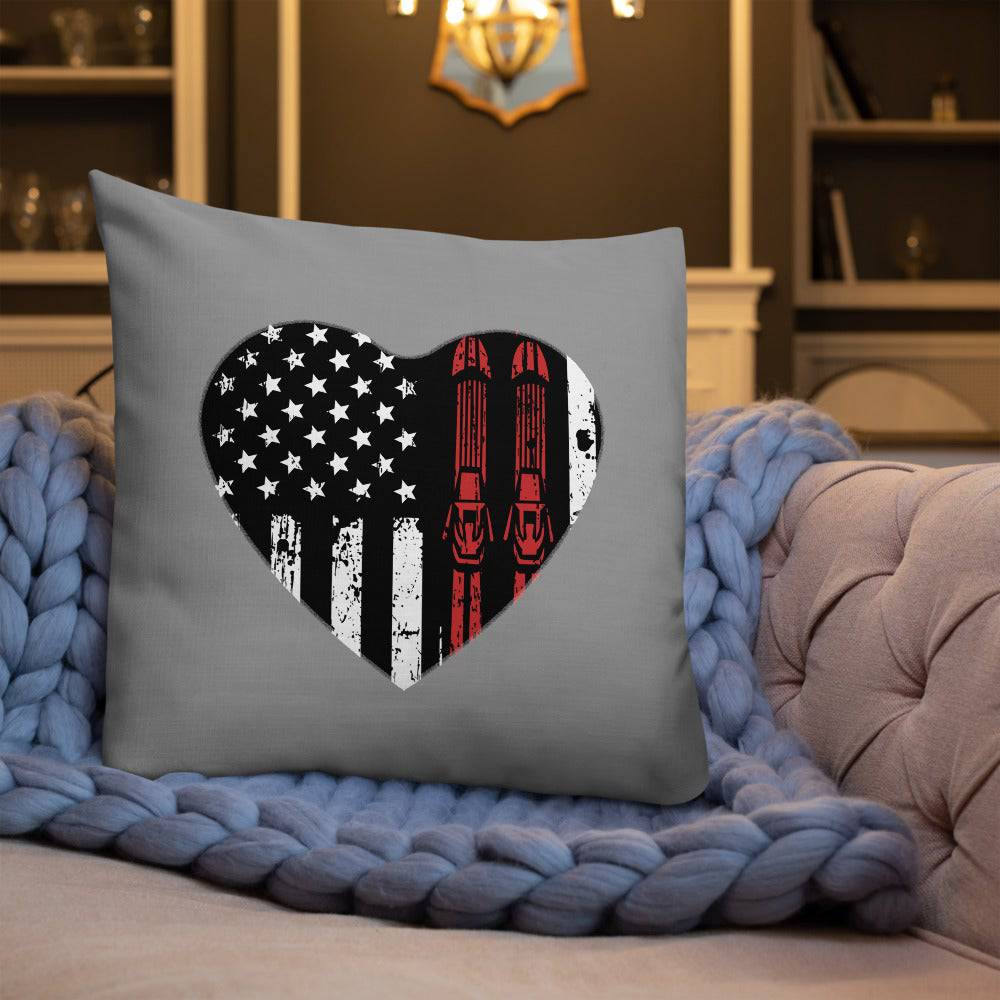 Ski Heart USA Flag Premium Pillow - Powderaddicts