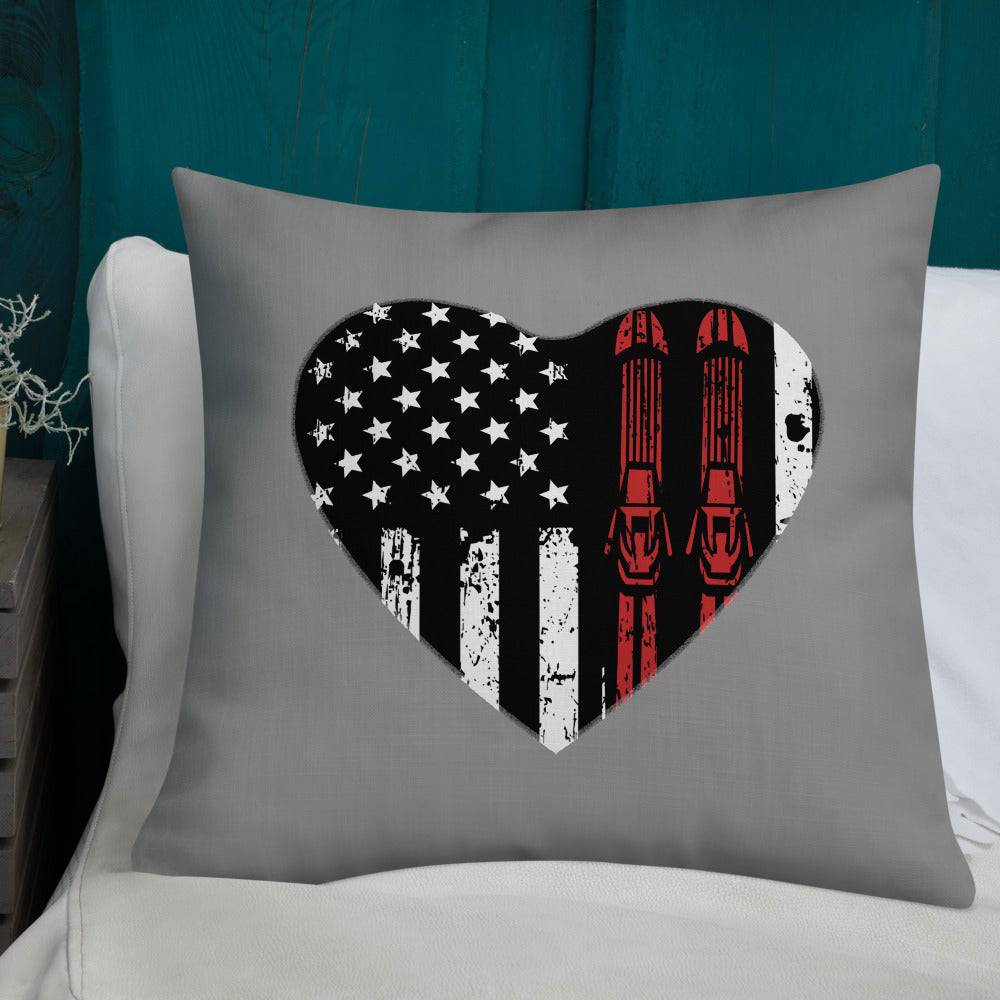 Ski Heart USA Flag Premium Pillow - Powderaddicts