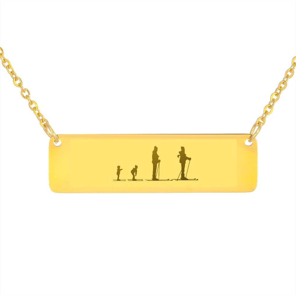 Skiing Family - 1 Mom, 1 Dad, 2 Children | Personalized Bar Pendant Necklace - Powderaddicts