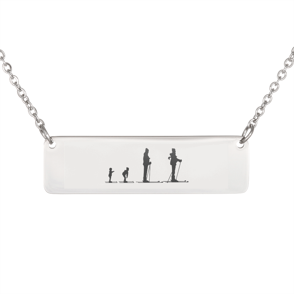 Skiing Family - 1 Mom, 1 Dad, 2 Children | Personalized Bar Pendant Necklace - Powderaddicts