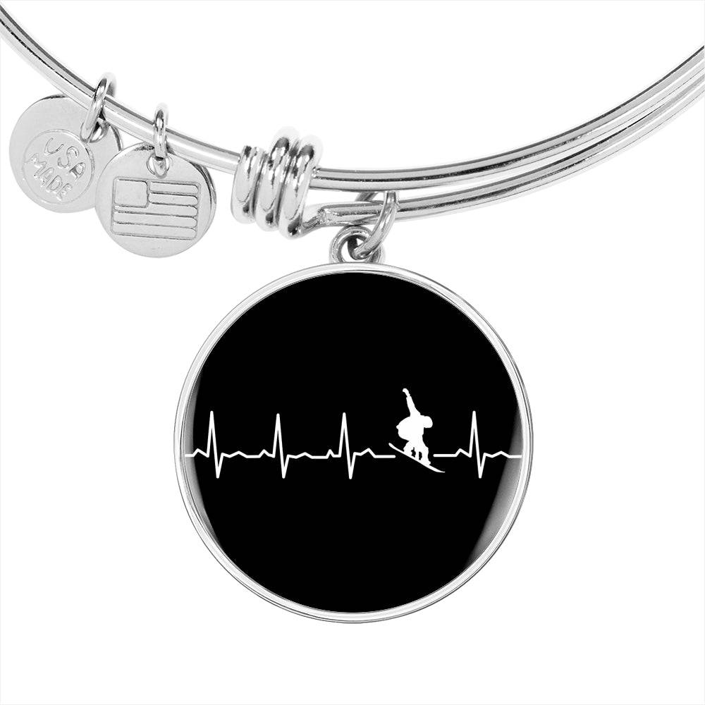 Snowboard Is My Heartbeat Circle Pendant Bangle - Powderaddicts