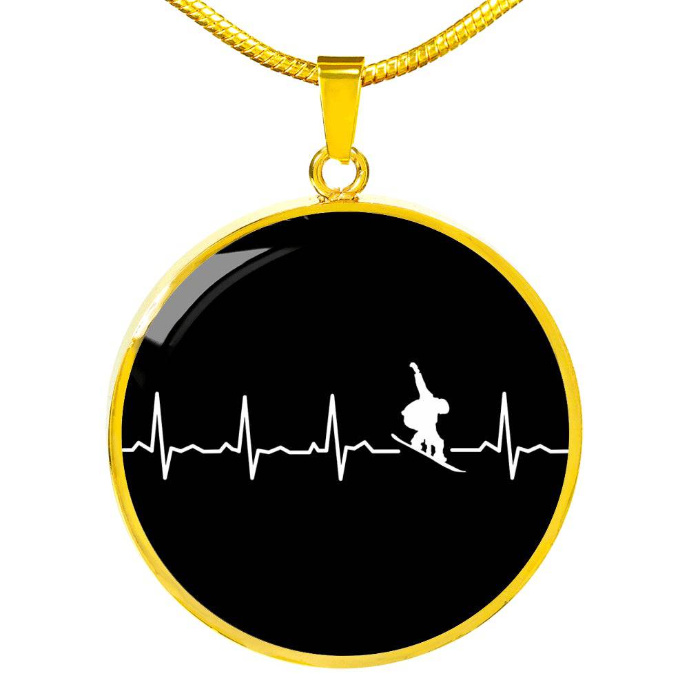 Snowboard Is My Heartbeat Circle Pendant Necklace - Powderaddicts