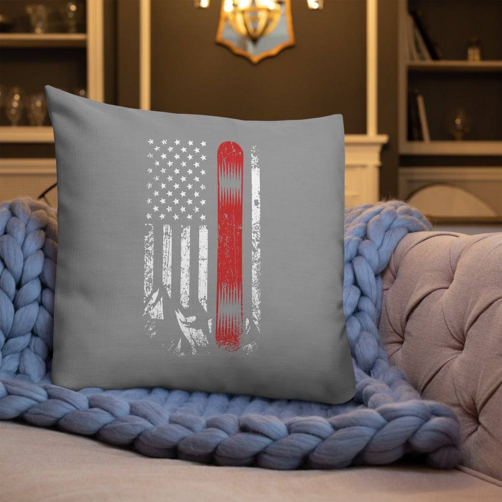 Snowboard USA Flag Grey Premium Pillow