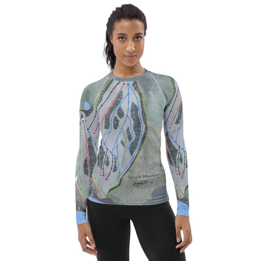 Spruce Mountain, Maine Ski Trail Map Women&#39;s Base Layer Top - Powderaddicts