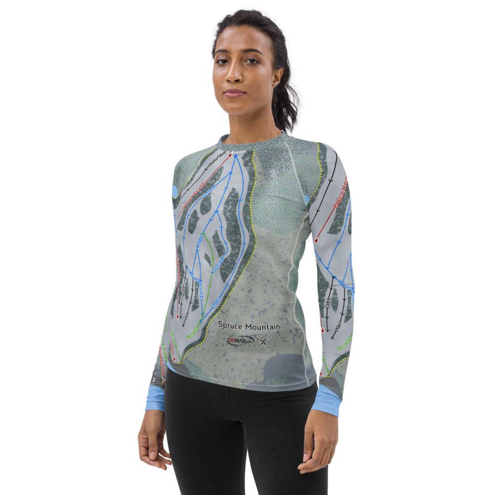 Spruce Mountain, Maine Ski Trail Map Women's Base Layer Top - Powderaddicts