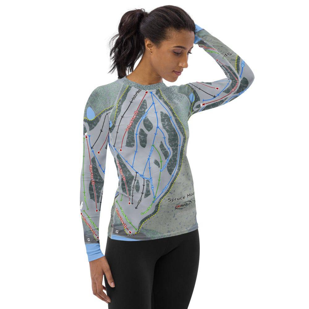 Spruce Mountain, Maine Ski Trail Map Women's Base Layer Top - Powderaddicts