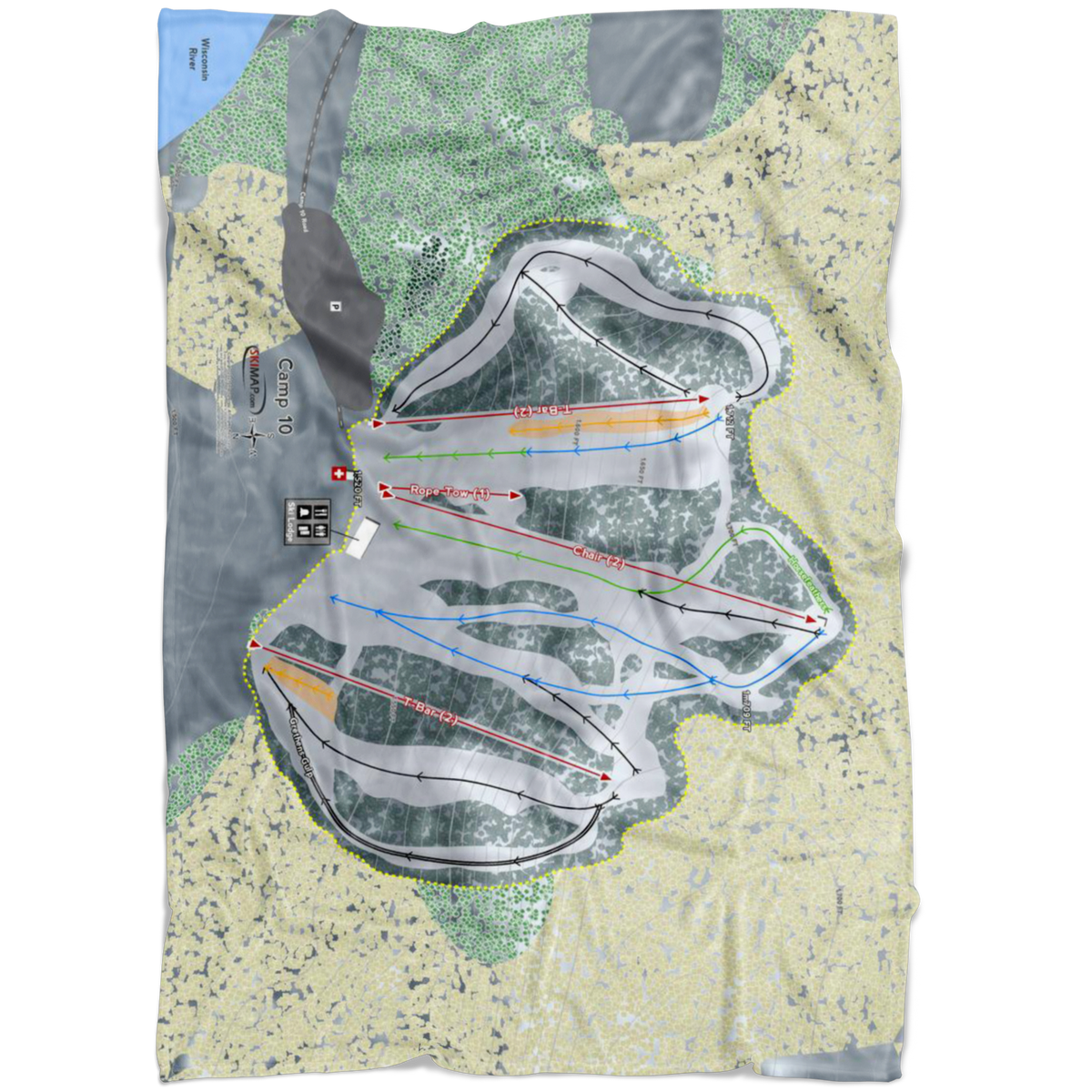 Camp 10, Wisconsin Ski Trail Map Fleece Blanket - Powderaddicts