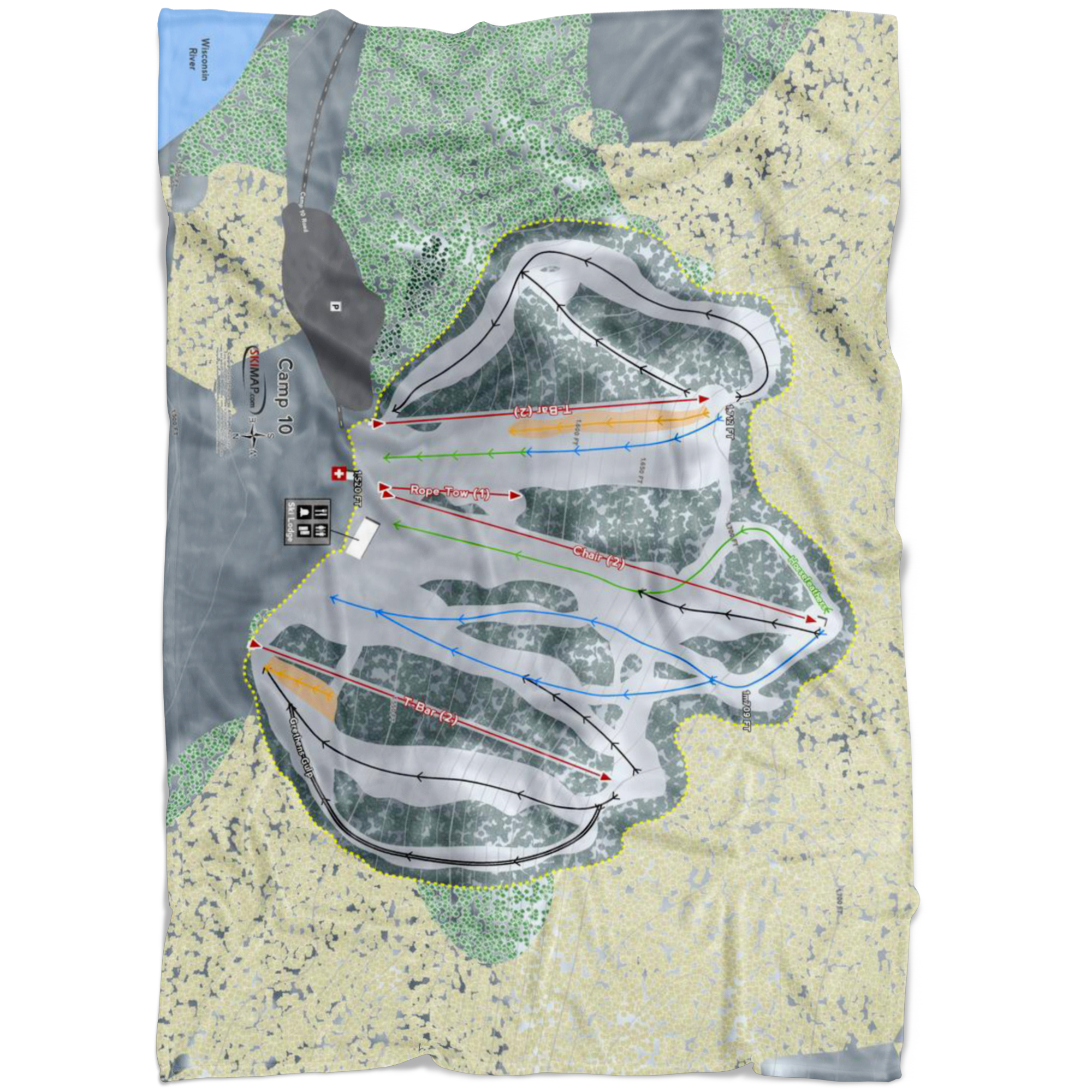 Camp 10, Wisconsin Ski Trail Map Fleece Blanket - Powderaddicts