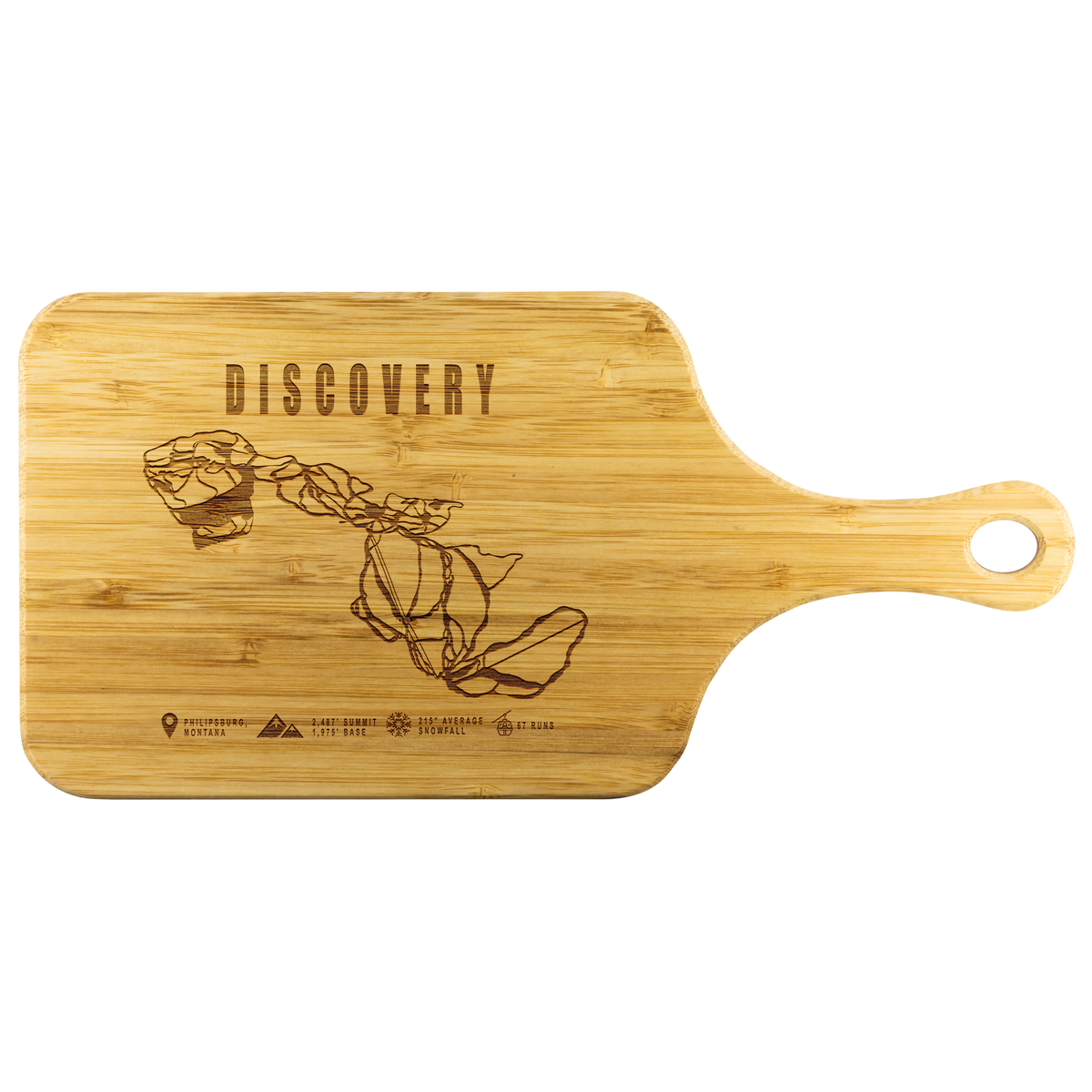 Discovery Montana Ski Trail Map Bamboo Cutting Board With Handle - Powderaddicts