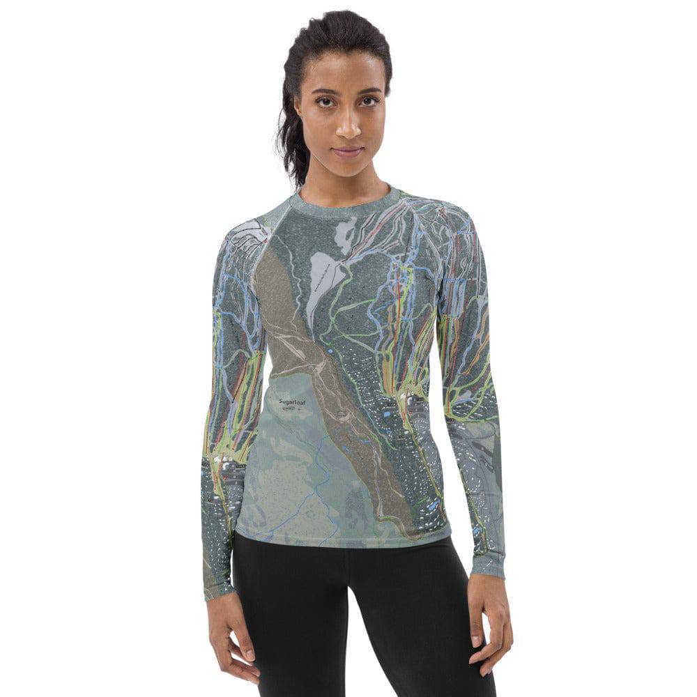 Sugarloaf, Maine Ski Trail Map Women&#39;s Base Layer Top - Powderaddicts