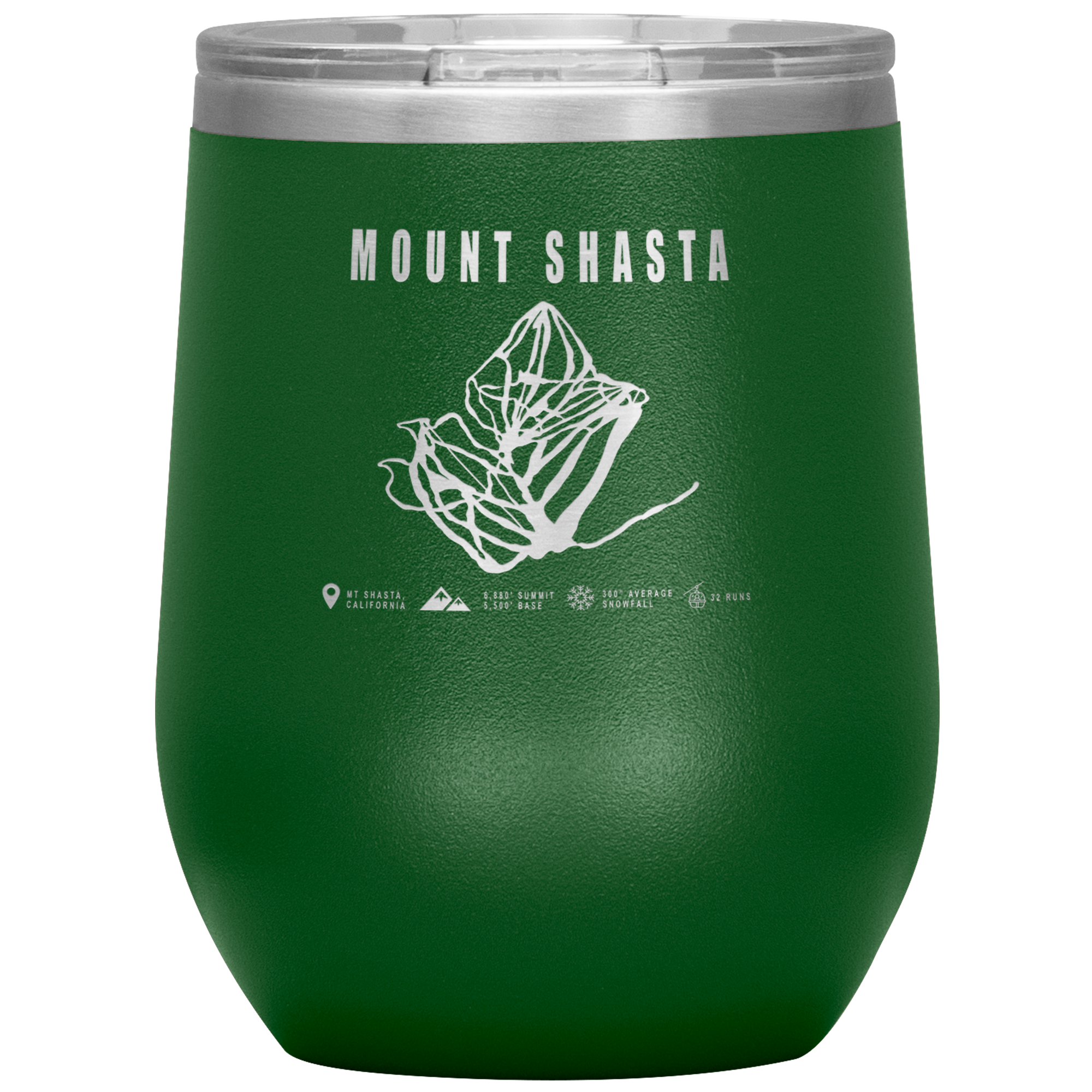 Mount Shasta, California Ski Trail Map Wine 12oz Tumbler - Powderaddicts