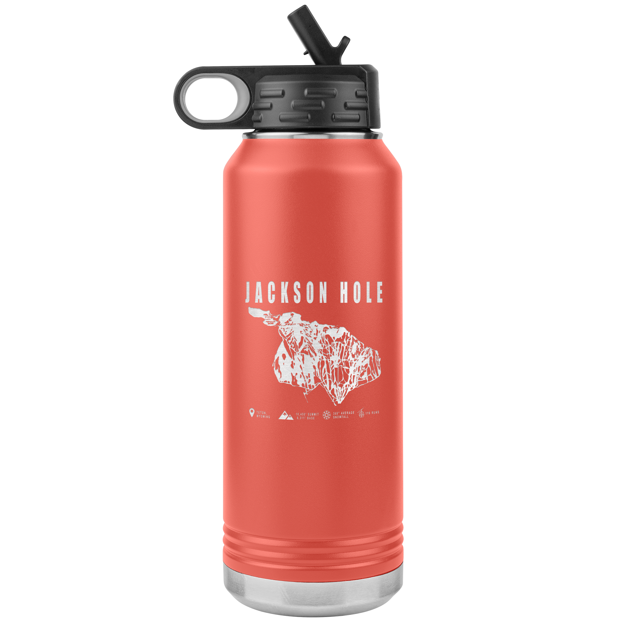 Jackson Hole Wyoming Ski Trail Map 32oz Water Bottle Tumbler - Powderaddicts