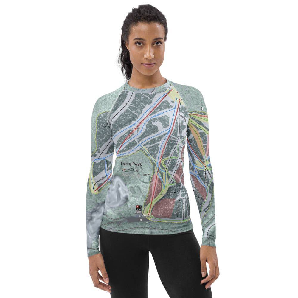 Terry Peak, South Dakota Ski Trail Map Women's Base Layer Top - Powderaddicts