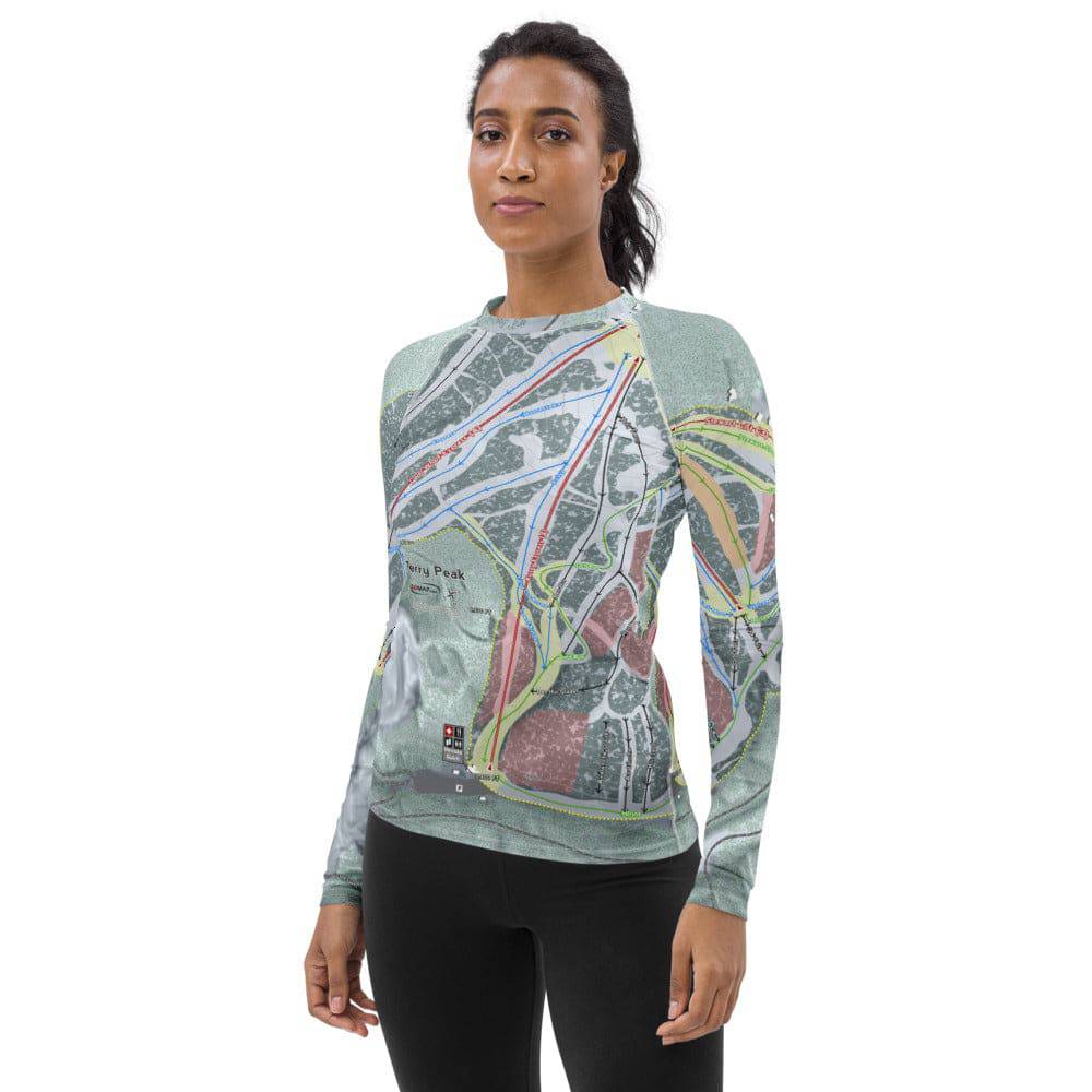 Terry Peak, South Dakota Ski Trail Map Women's Base Layer Top - Powderaddicts