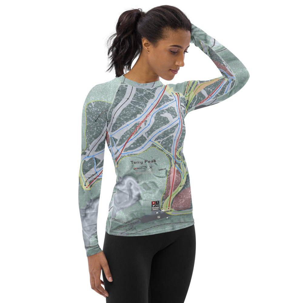 Terry Peak, South Dakota Ski Trail Map Women's Base Layer Top - Powderaddicts