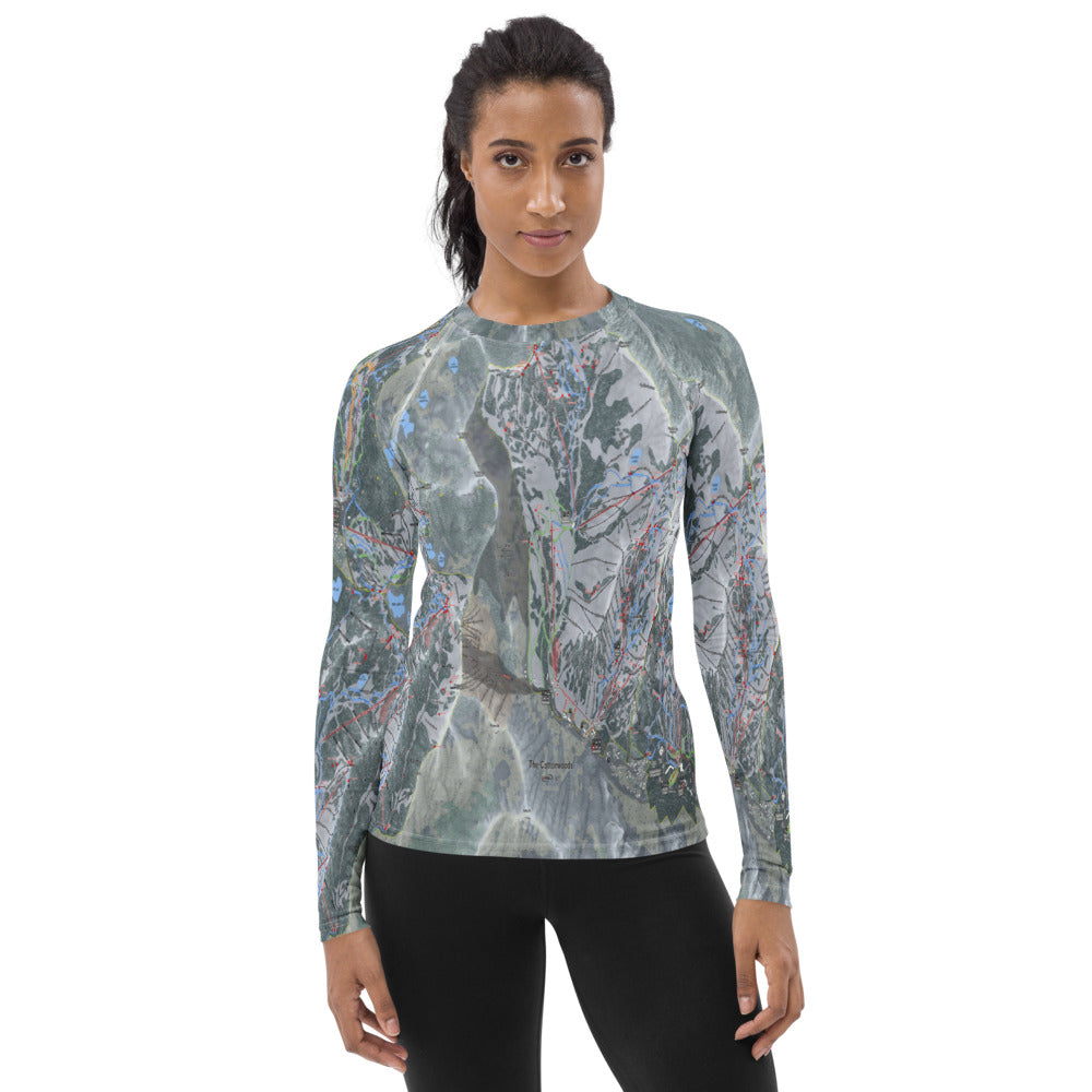 The Cottonwoods, Utah Ski Trail Map Women&#39;s Base Layer Top - Powderaddicts