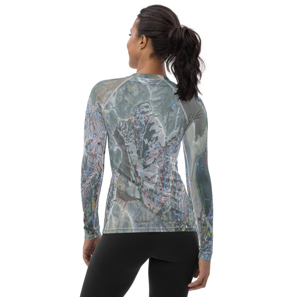 The Cottonwoods, Utah Ski Trail Map Women's Base Layer Top - Powderaddicts