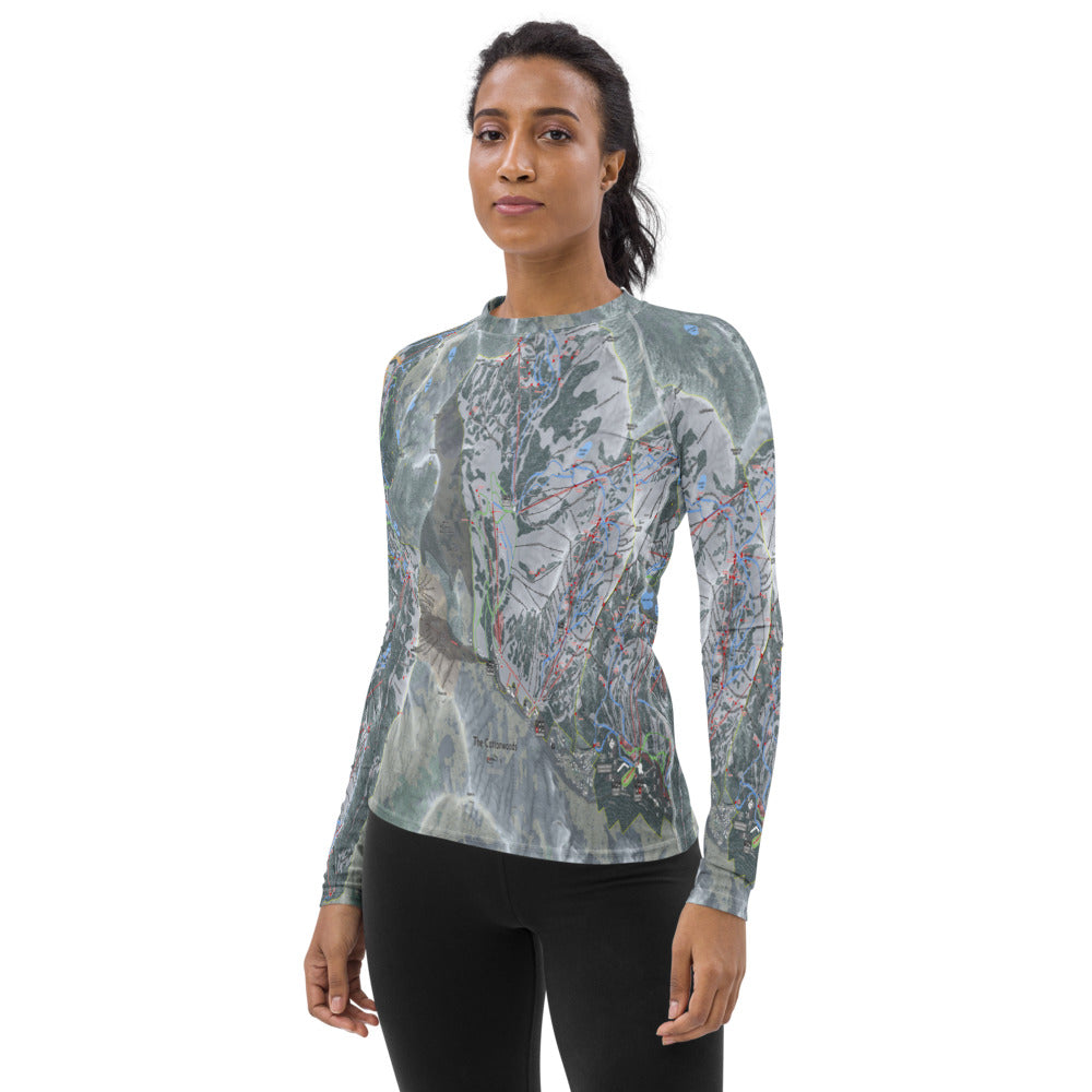 The Cottonwoods, Utah Ski Trail Map Women's Base Layer Top - Powderaddicts