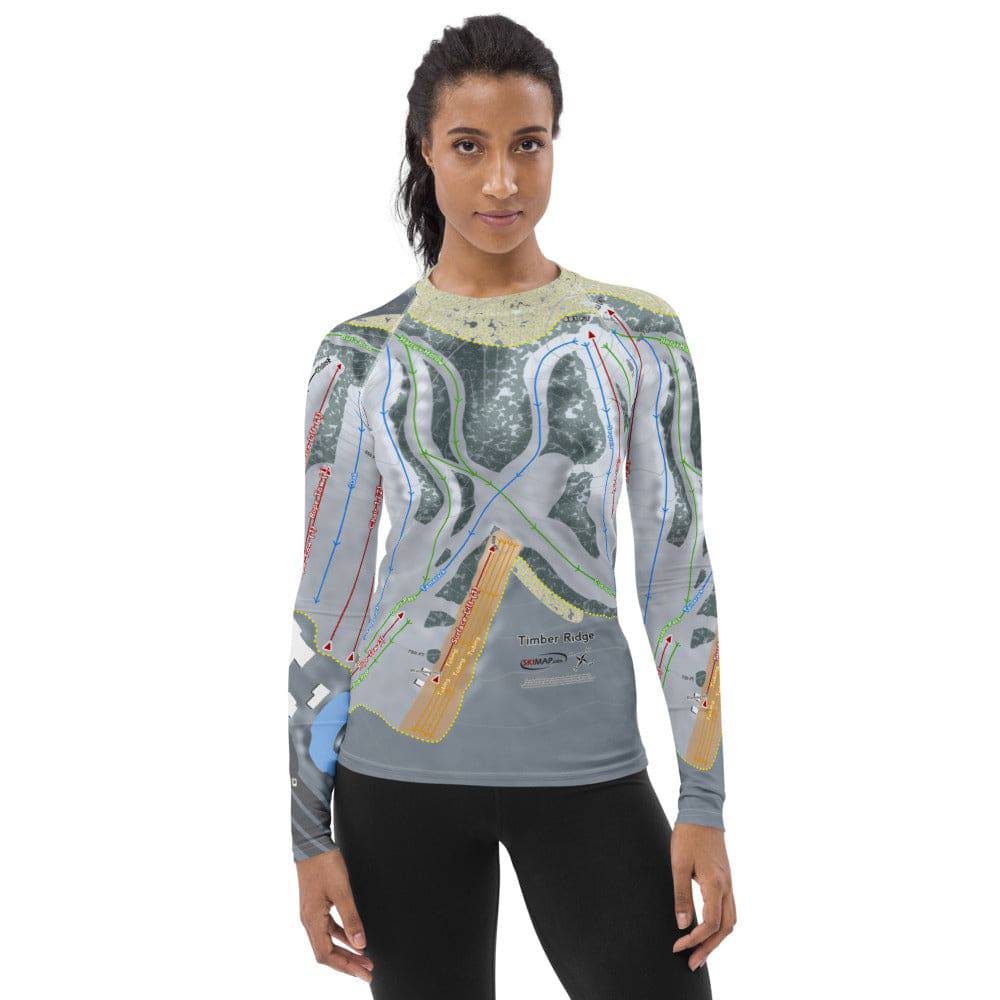 Timber Ridge, Michigan Ski Trail Map Women&#39;s Base Layer Top - Powderaddicts