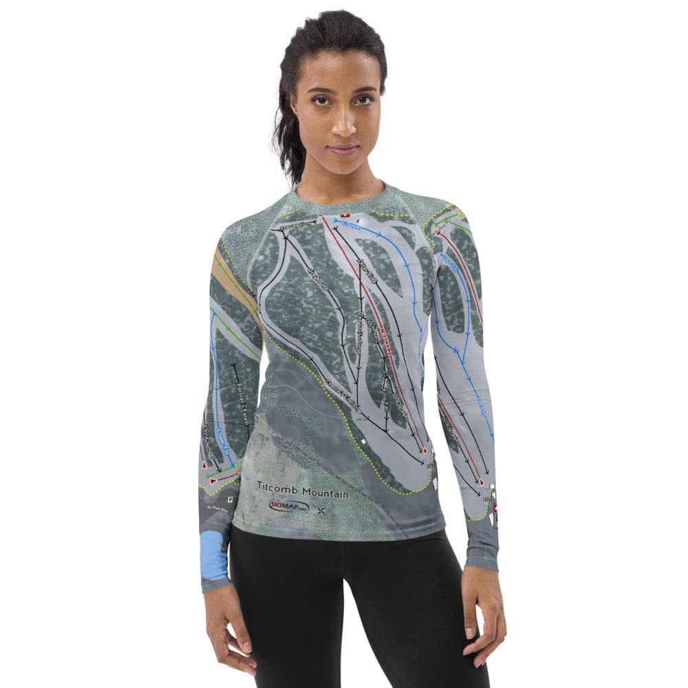 Titcomb Mountain, Maine Ski Trail Map Women&#39;s Base Layer Top - Powderaddicts