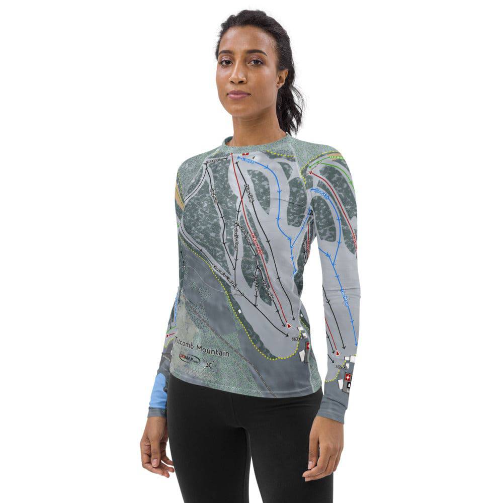 Titcomb Mountain, Maine Ski Trail Map Women's Base Layer Top - Powderaddicts