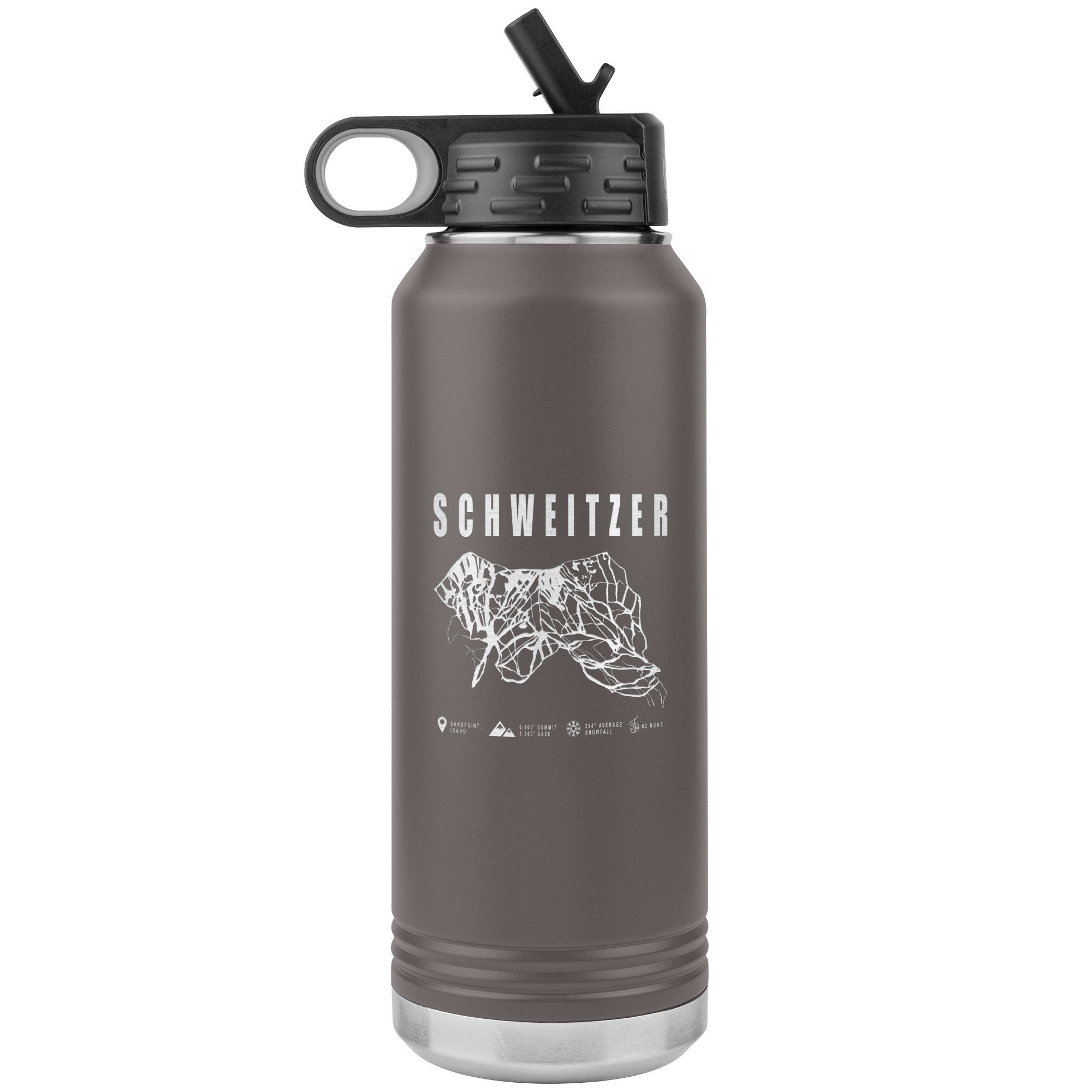 Schweitzer Idaho Ski Trail Map 32oz Water Bottle Tumbler - Powderaddicts